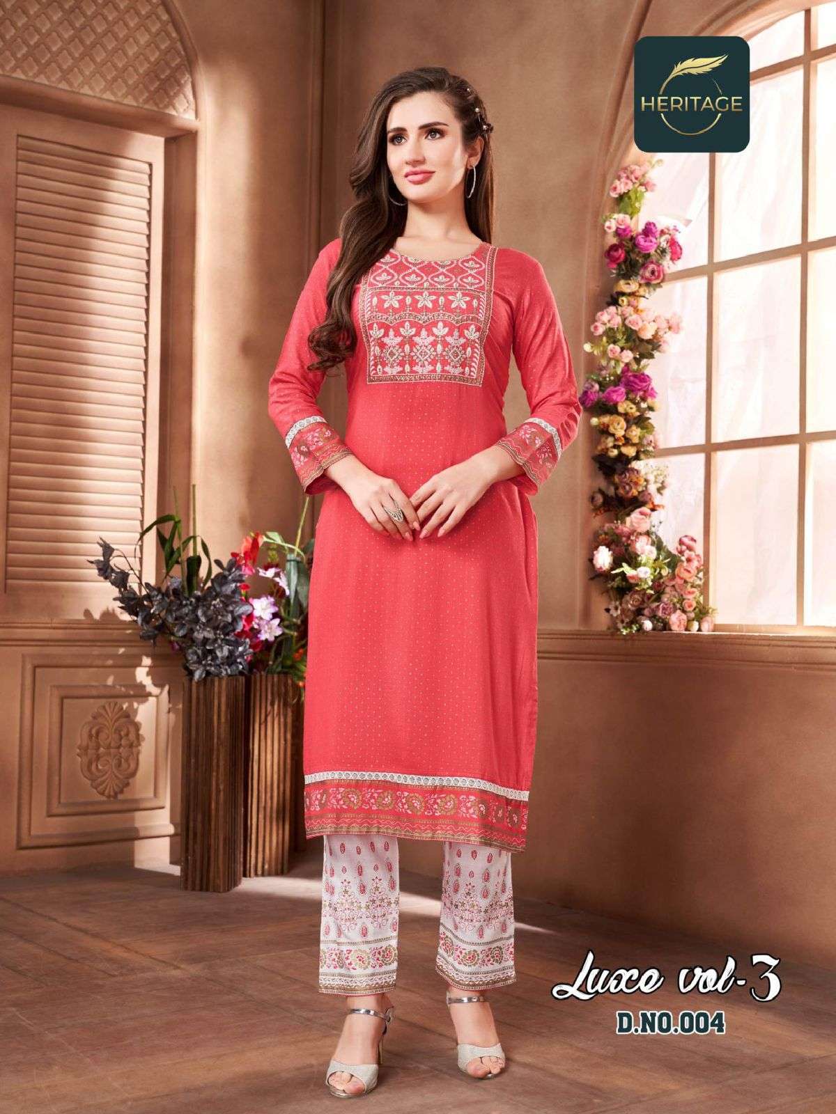 heritage luxe vol 3 series 001-006 rayon slub kurti 