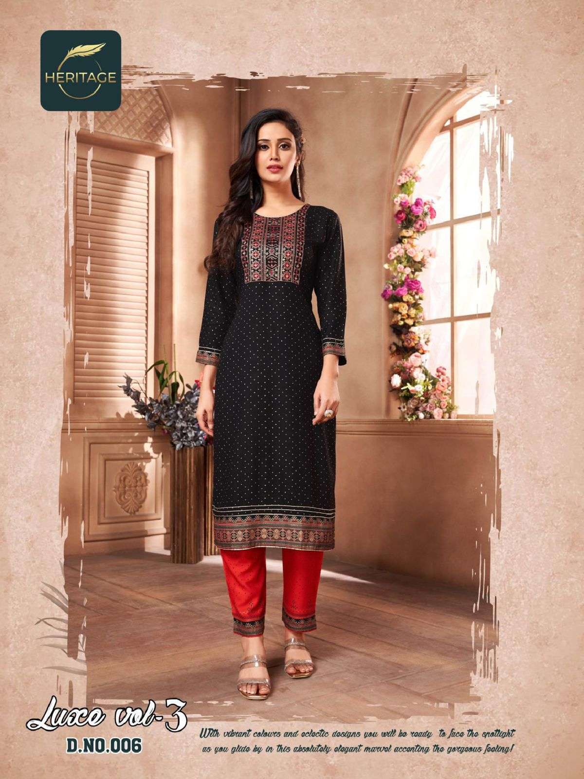 heritage luxe vol 3 series 001-006 rayon slub kurti 