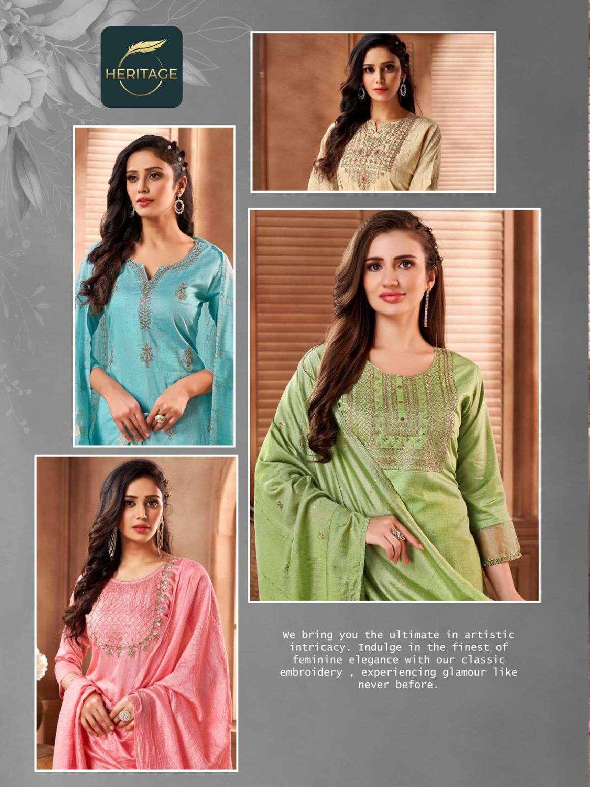 heritage saanvi series 001-005 heavy chanderi silk readymade suit