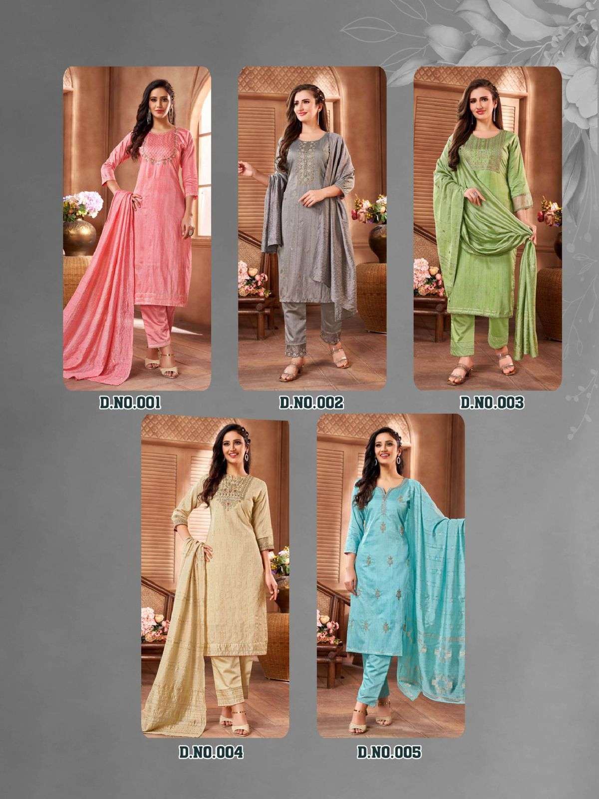 heritage saanvi series 001-005 heavy chanderi silk readymade suit