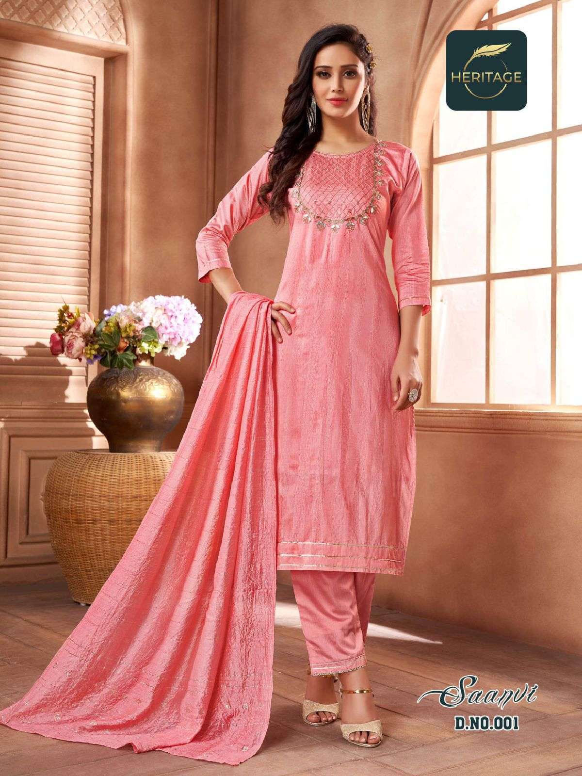 heritage saanvi series 001-005 heavy chanderi silk readymade suit