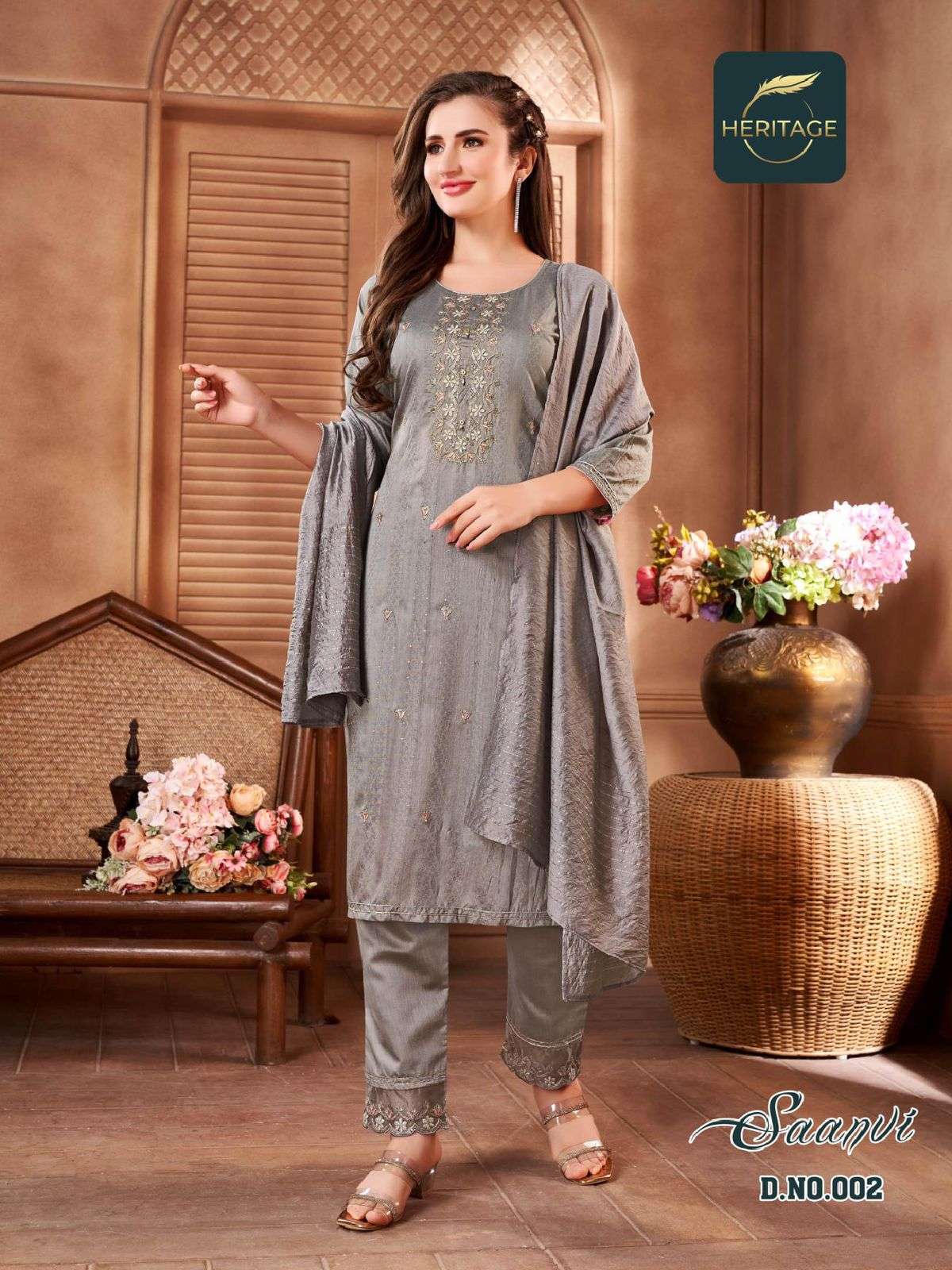heritage saanvi series 001-005 heavy chanderi silk readymade suit