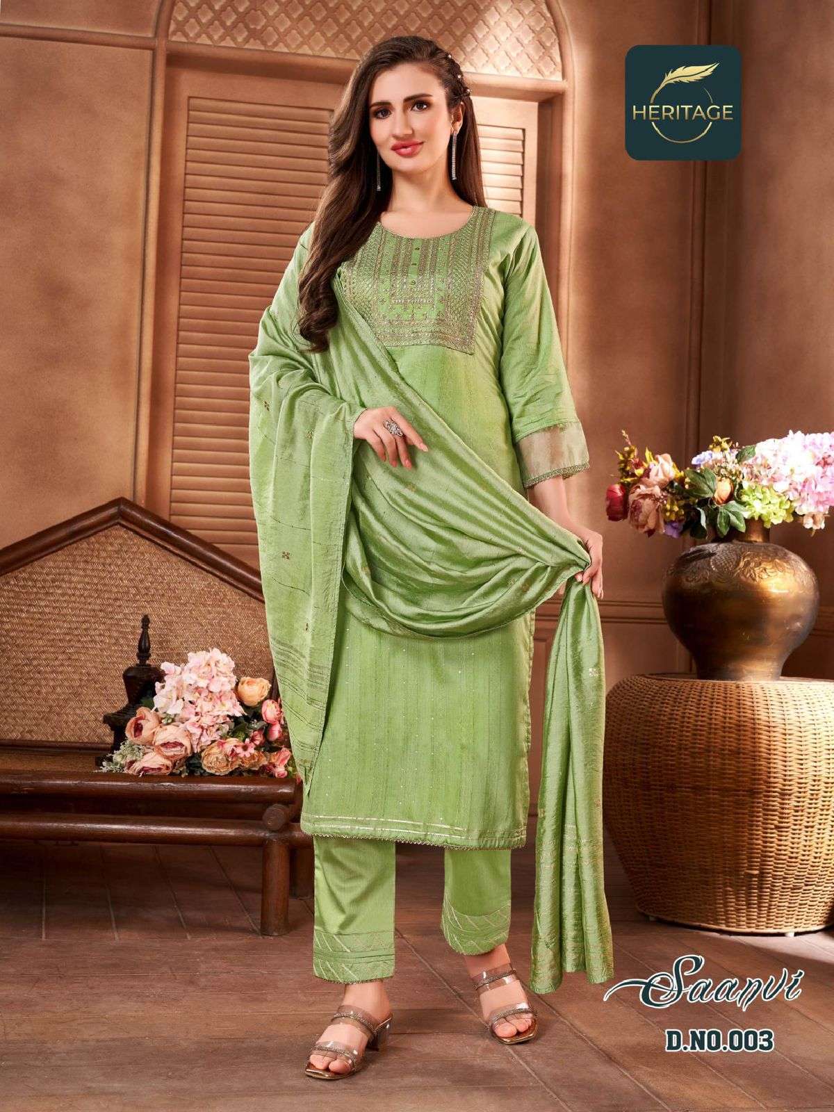 heritage saanvi series 001-005 heavy chanderi silk readymade suit