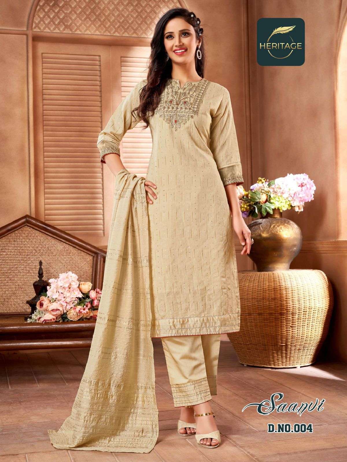 heritage saanvi series 001-005 heavy chanderi silk readymade suit