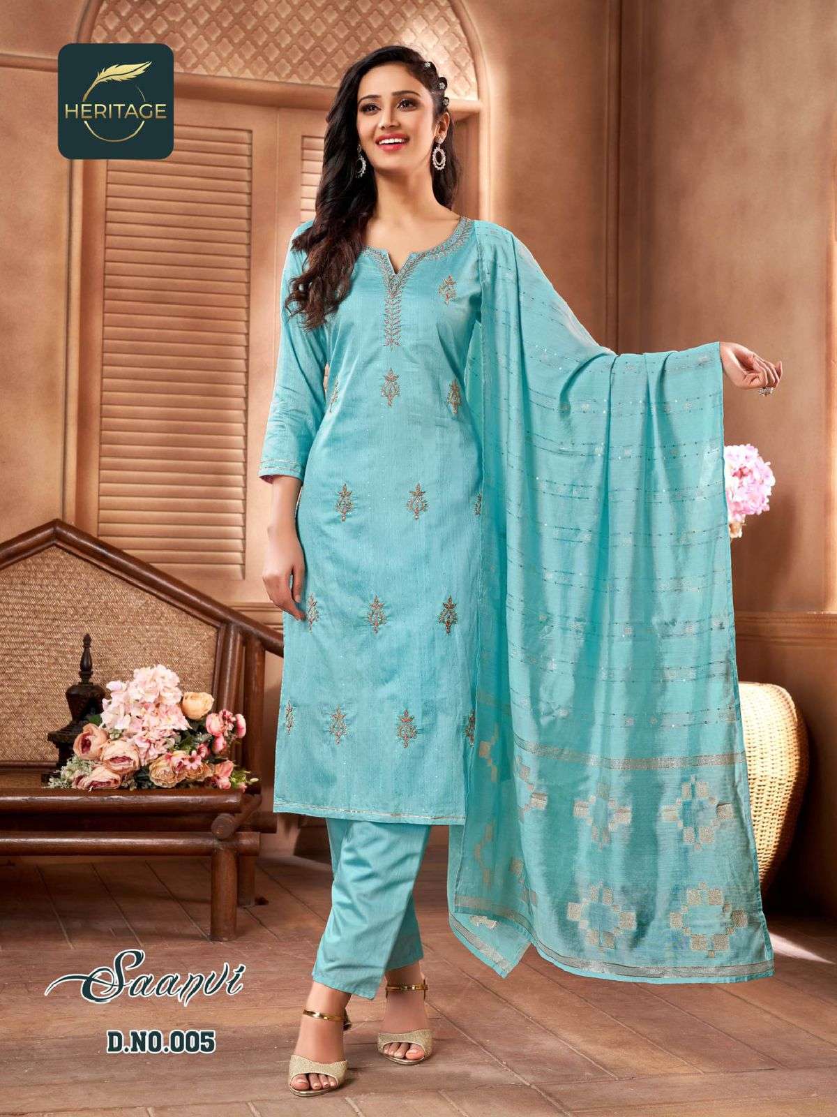heritage saanvi series 001-005 heavy chanderi silk readymade suit