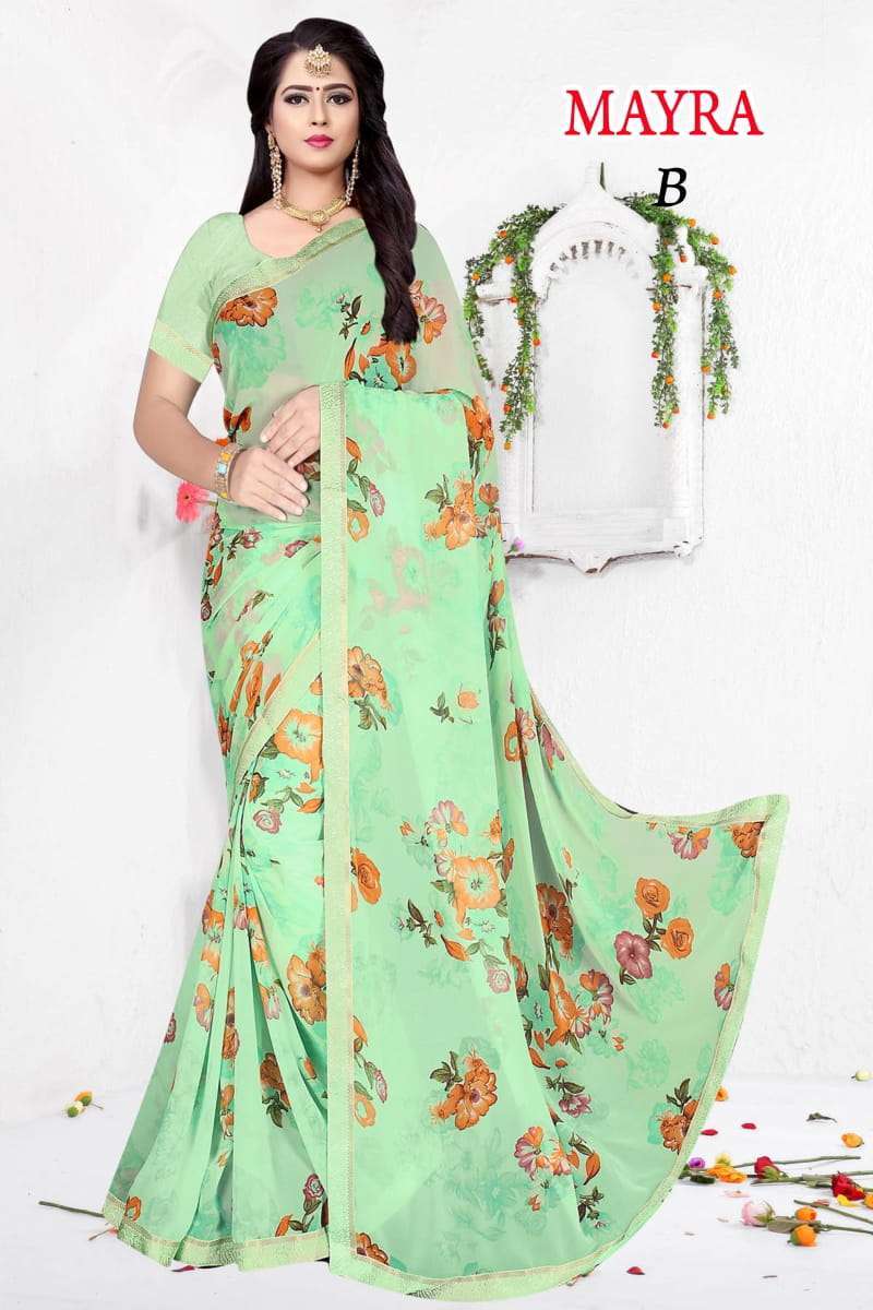 mayra weightless printed border saree catalog best rate