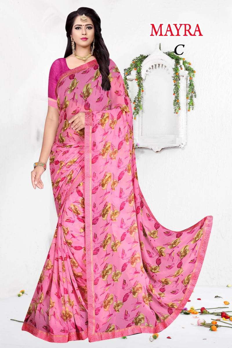 mayra weightless printed border saree catalog best rate