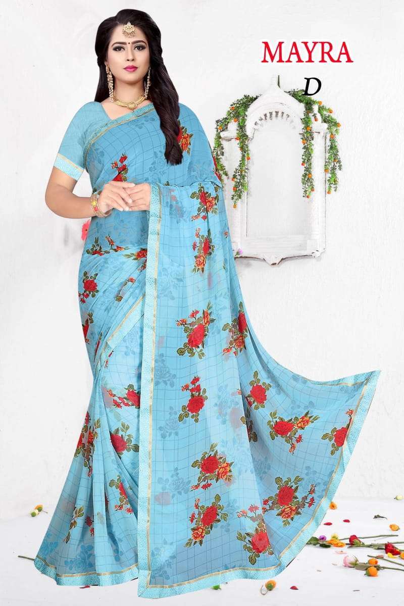 mayra weightless printed border saree catalog best rate