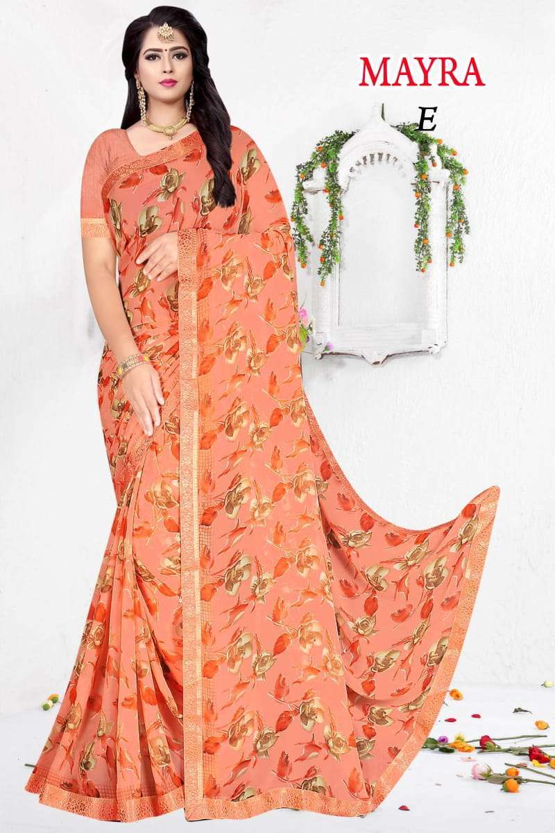mayra weightless printed border saree catalog best rate