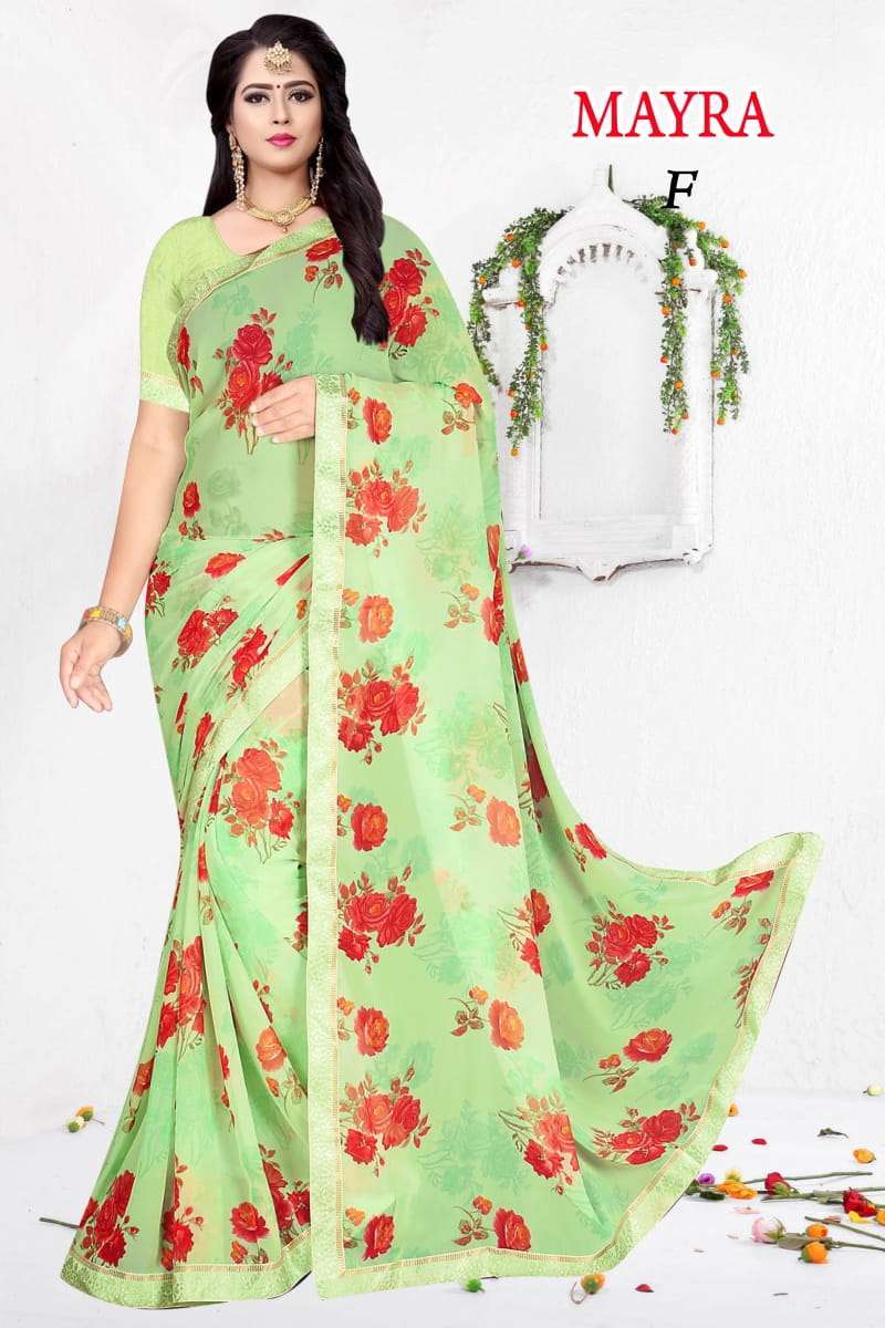 mayra weightless printed border saree catalog best rate
