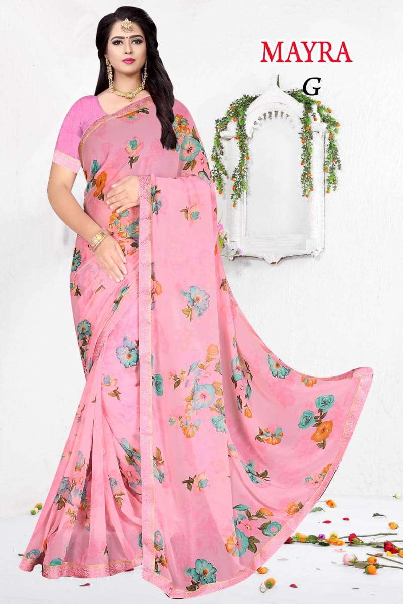 mayra weightless printed border saree catalog best rate