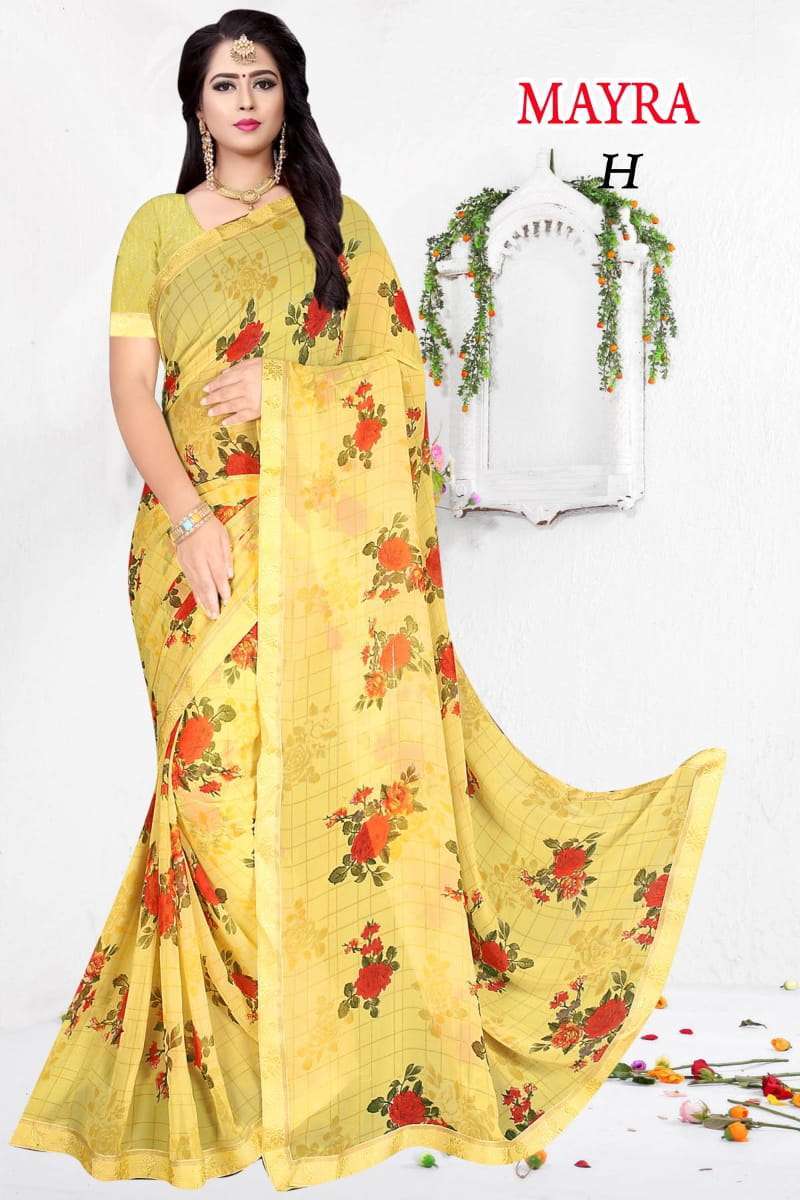 mayra weightless printed border saree catalog best rate