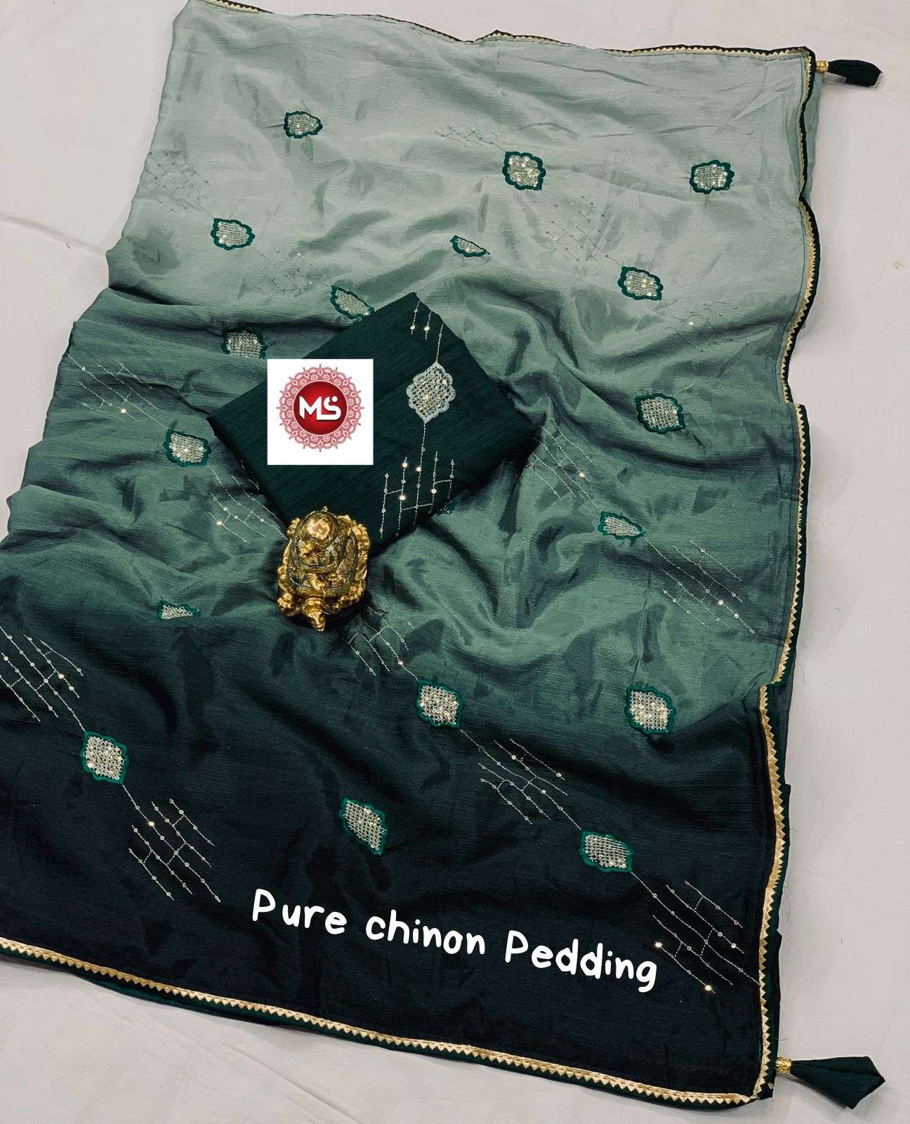 ms brand Chinon Pedding seqins lehriya work saree