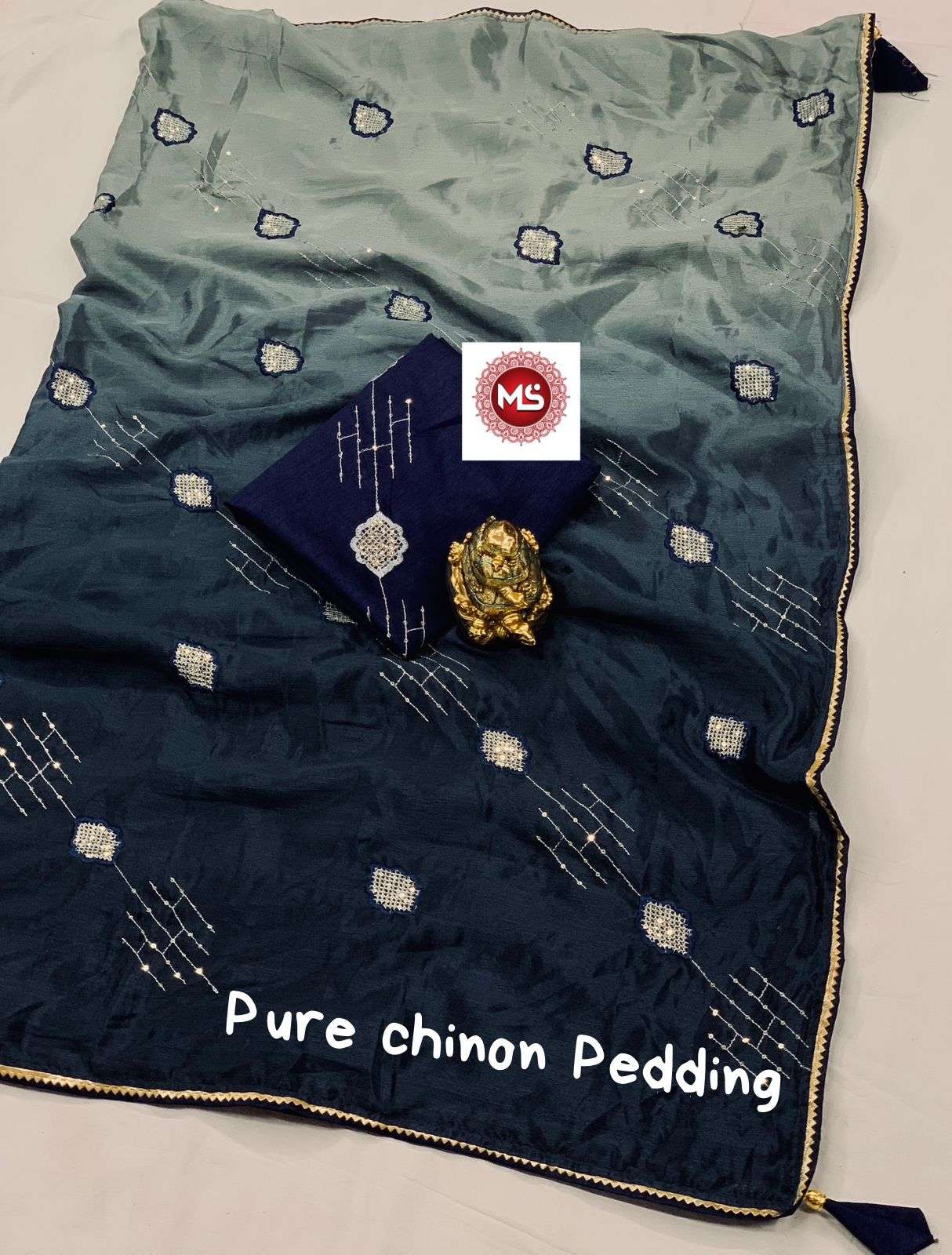 ms brand Chinon Pedding seqins lehriya work saree