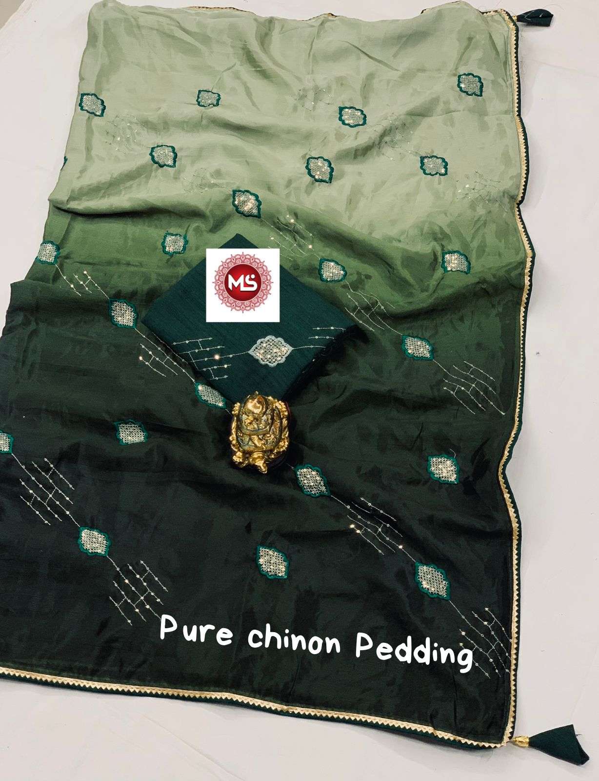 ms brand Chinon Pedding seqins lehriya work saree