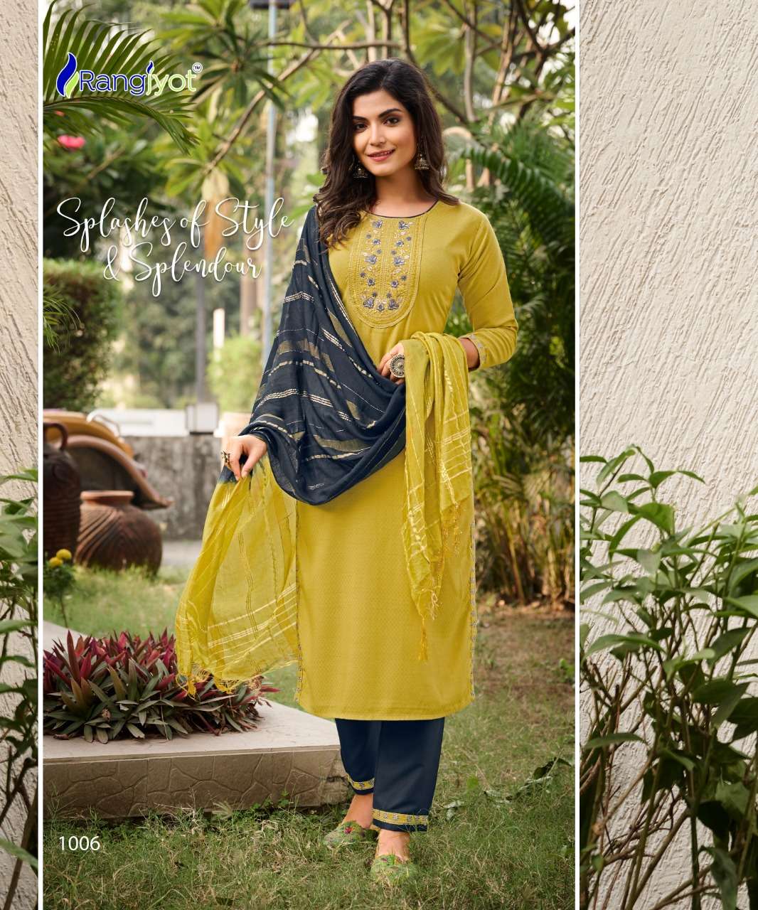 Dobby Rayon suit With Stylist Neck Embroidery Work