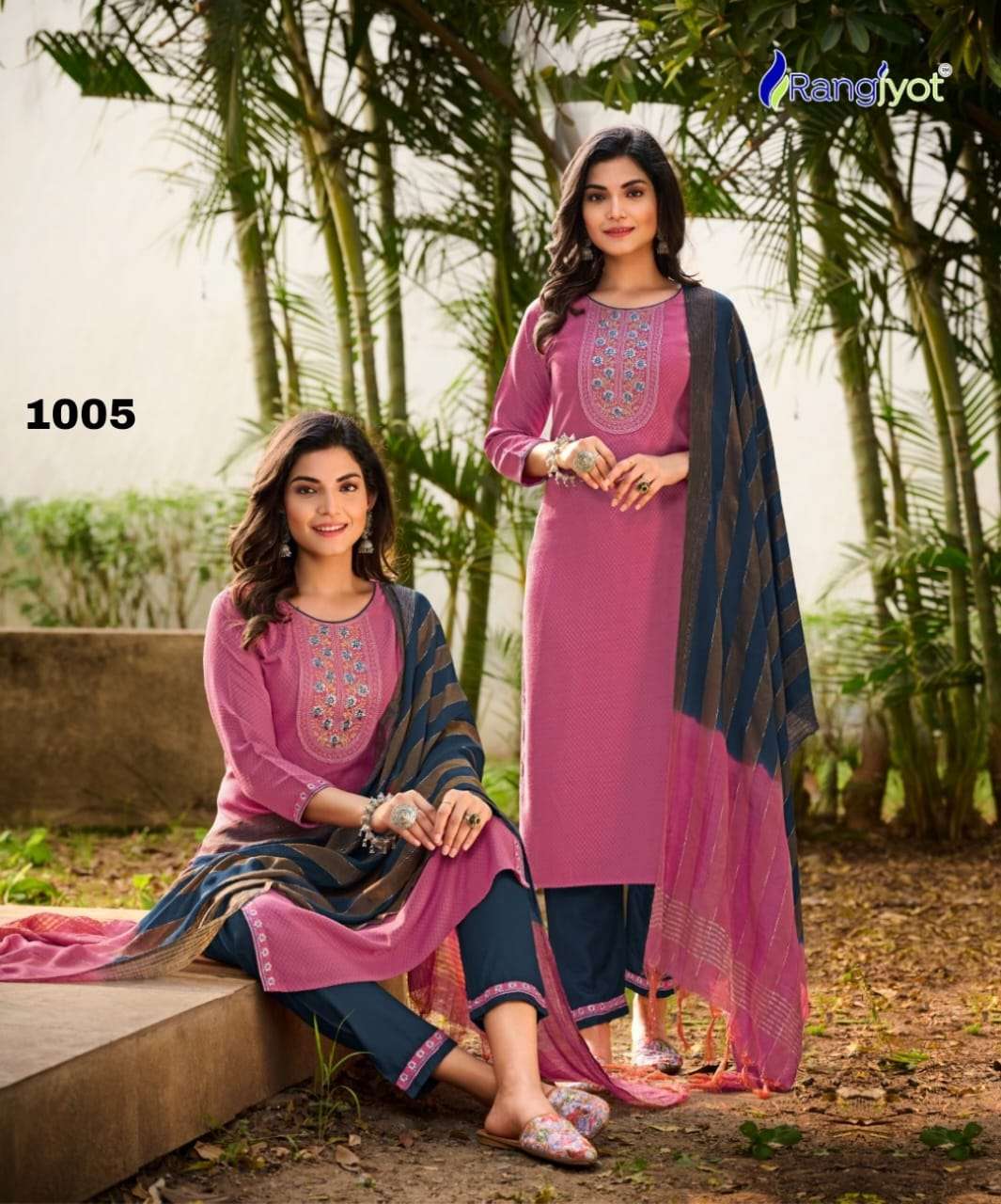 Dobby Rayon suit With Stylist Neck Embroidery Work