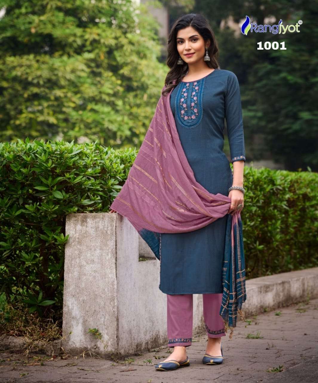 Dobby Rayon suit With Stylist Neck Embroidery Work
