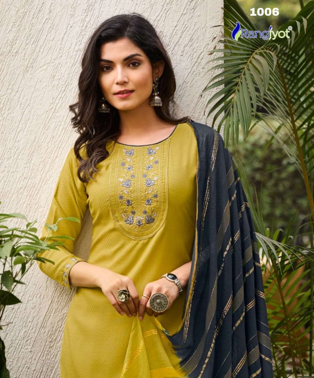 Dobby Rayon suit With Stylist Neck Embroidery Work