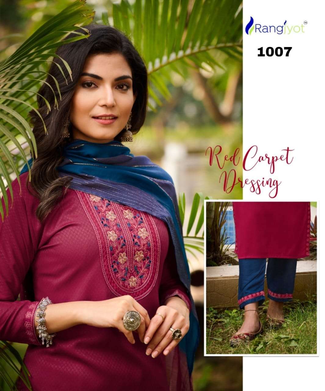 Dobby Rayon suit With Stylist Neck Embroidery Work