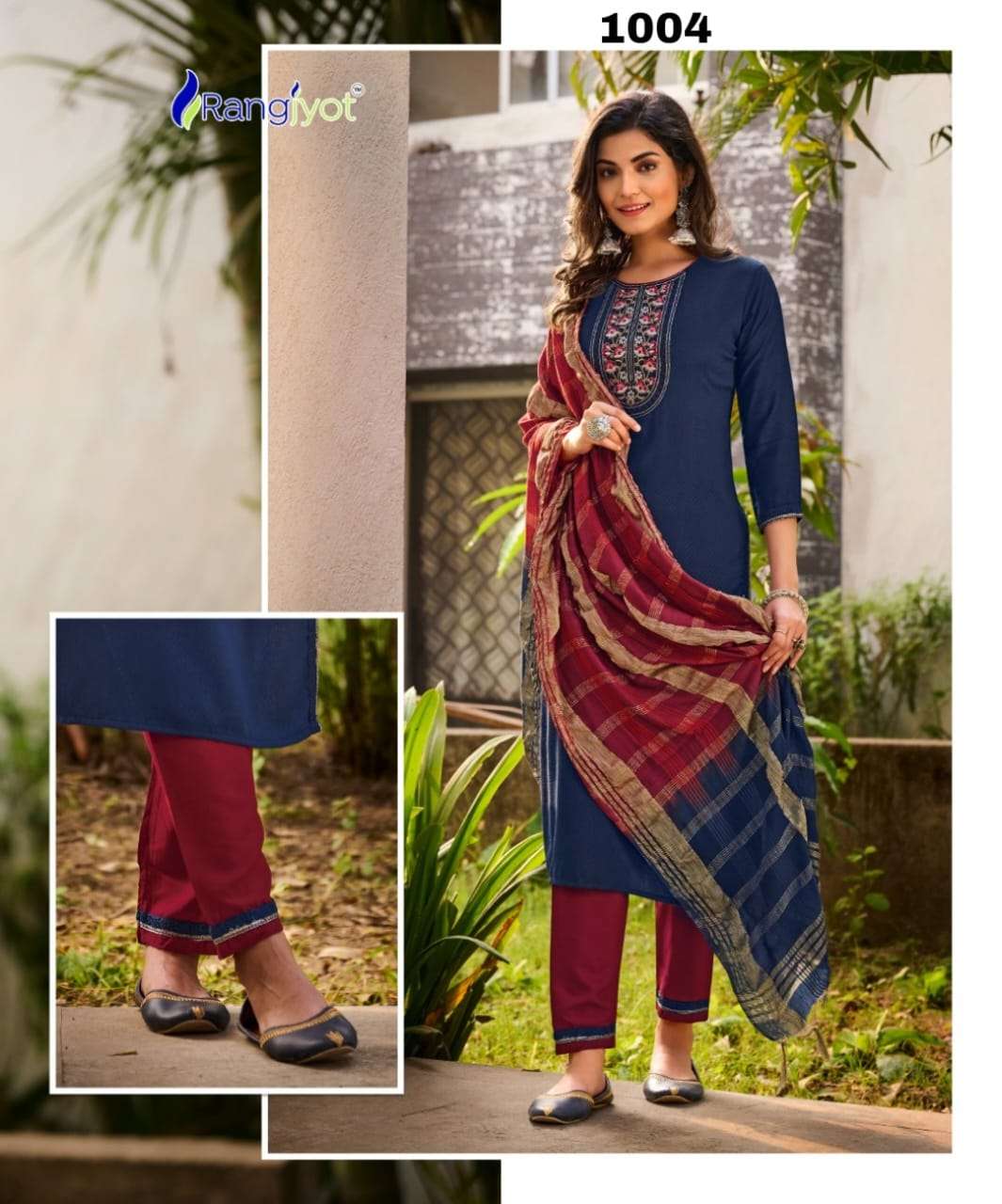 Dobby Rayon suit With Stylist Neck Embroidery Work