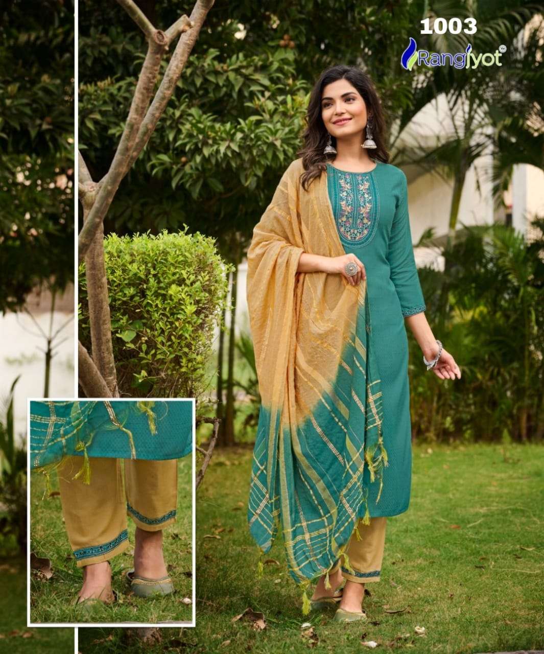 Dobby Rayon suit With Stylist Neck Embroidery Work
