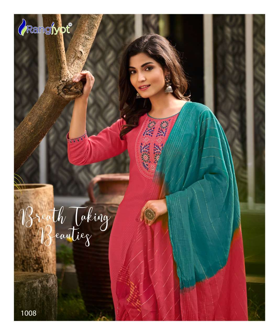 Dobby Rayon suit With Stylist Neck Embroidery Work