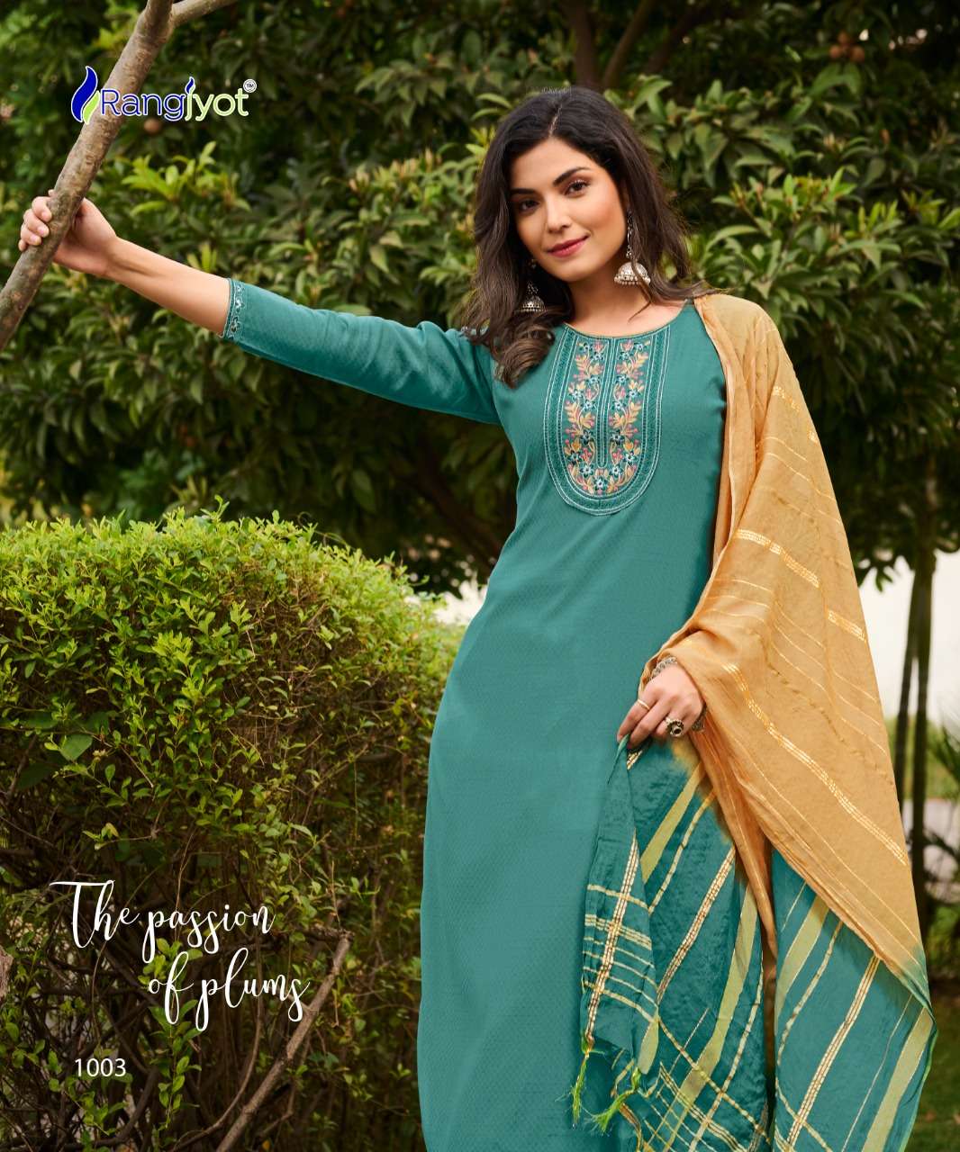 Dobby Rayon suit With Stylist Neck Embroidery Work