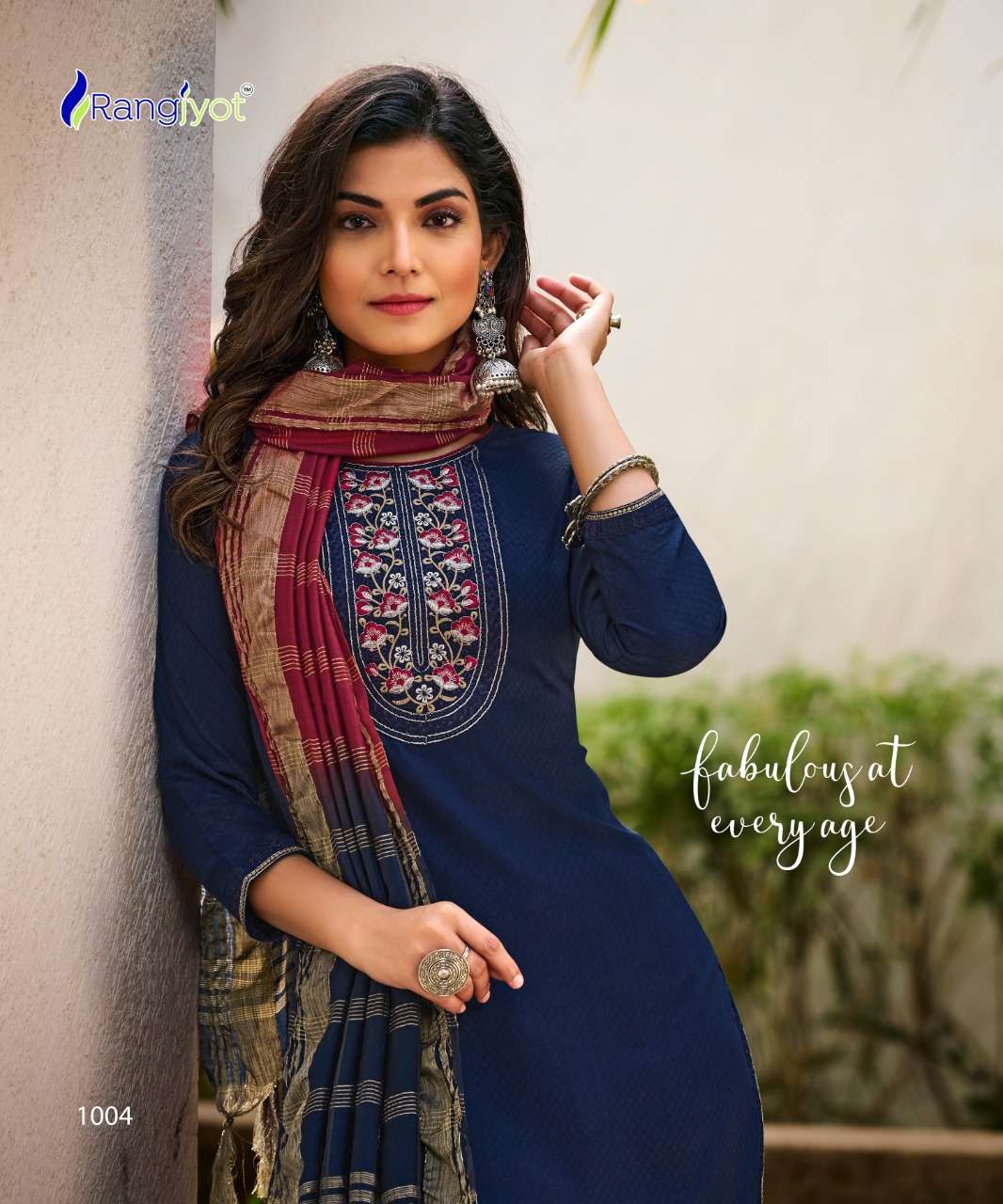 Dobby Rayon suit With Stylist Neck Embroidery Work
