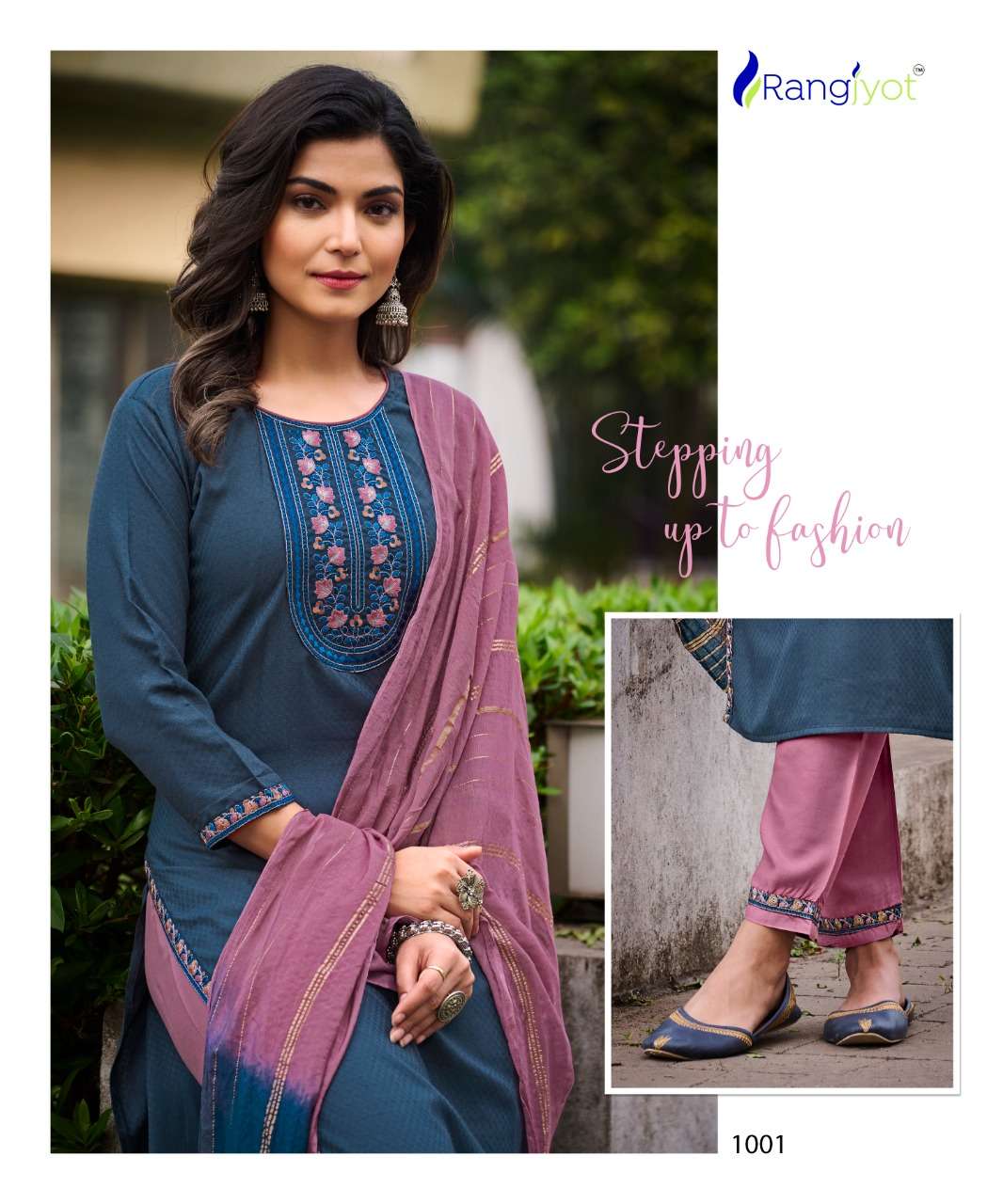 Dobby Rayon suit With Stylist Neck Embroidery Work
