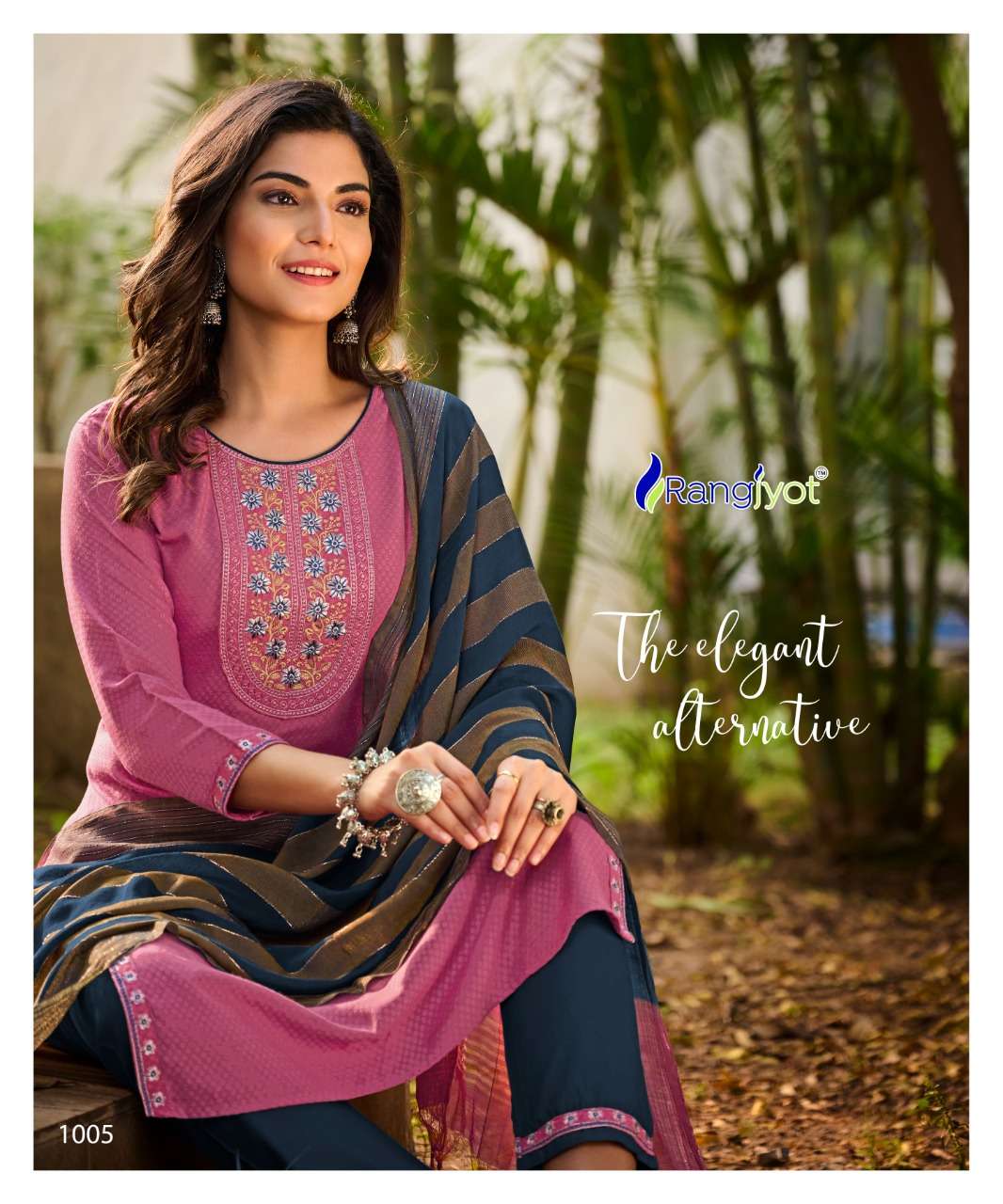 Dobby Rayon suit With Stylist Neck Embroidery Work