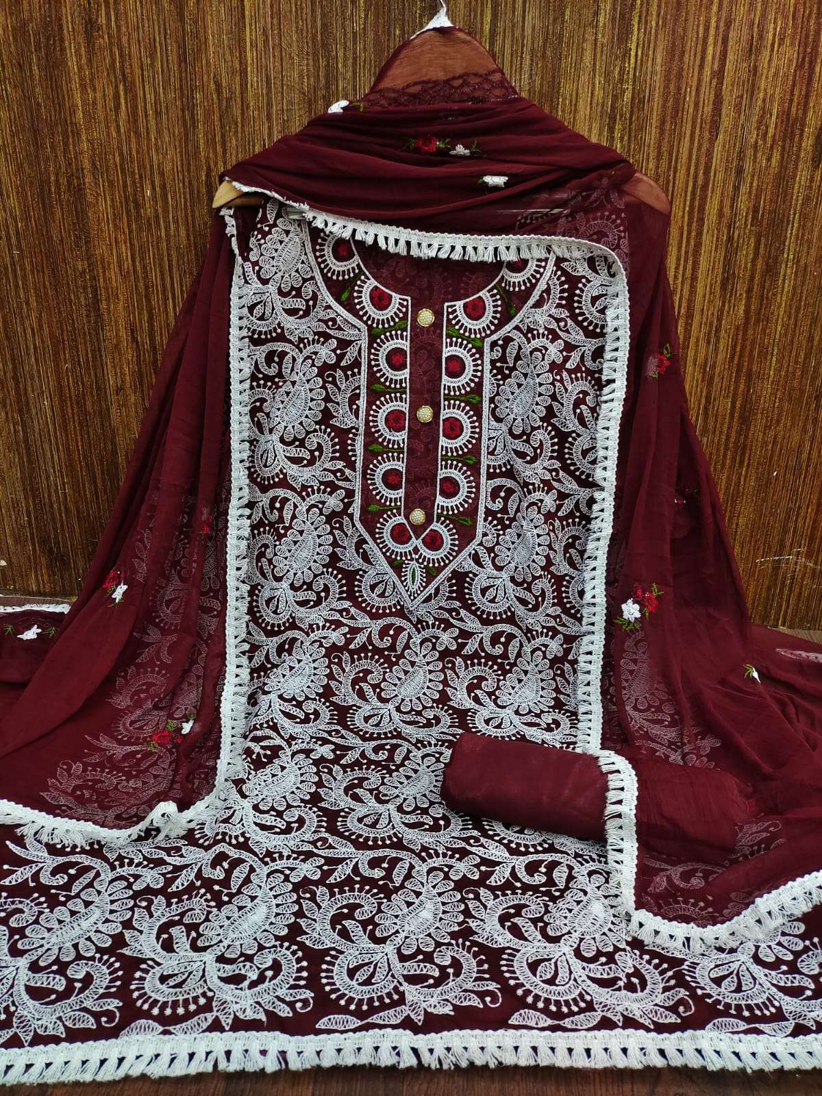 bt-07 designer chanderi lucknow chiken work non catalog suit 