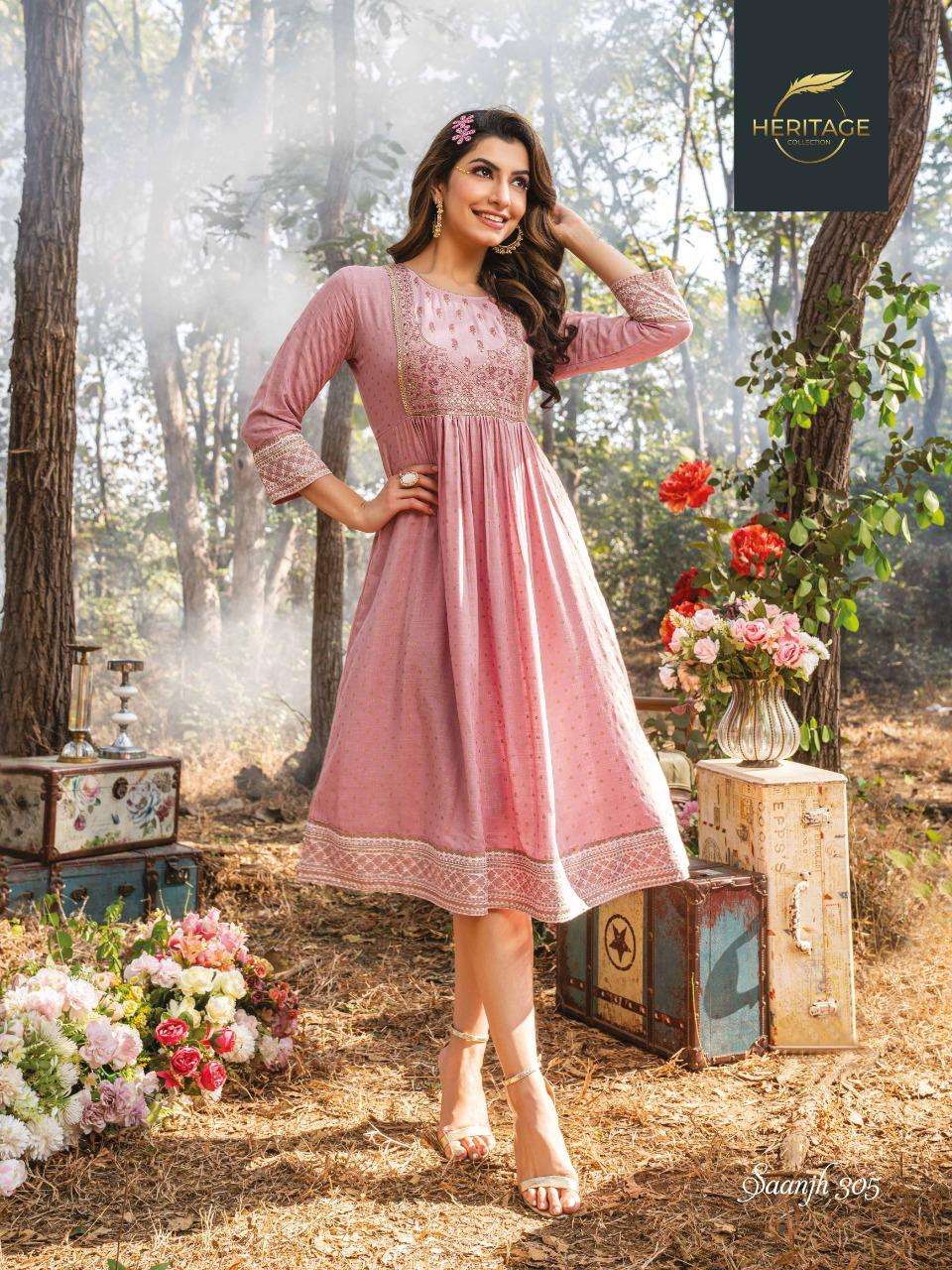 heritage saanjh vol 3 series 301-306 rayon slub kurti 