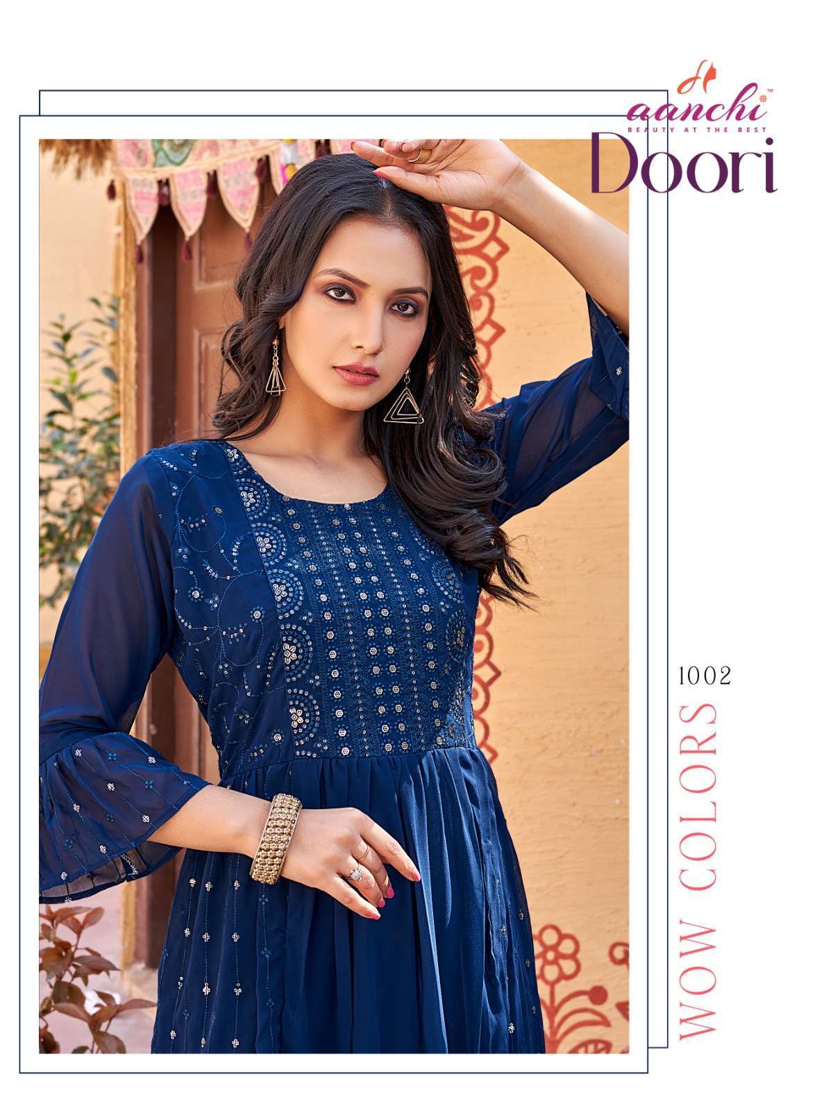 aanchi doori georgette jacket model sequence work kurti 