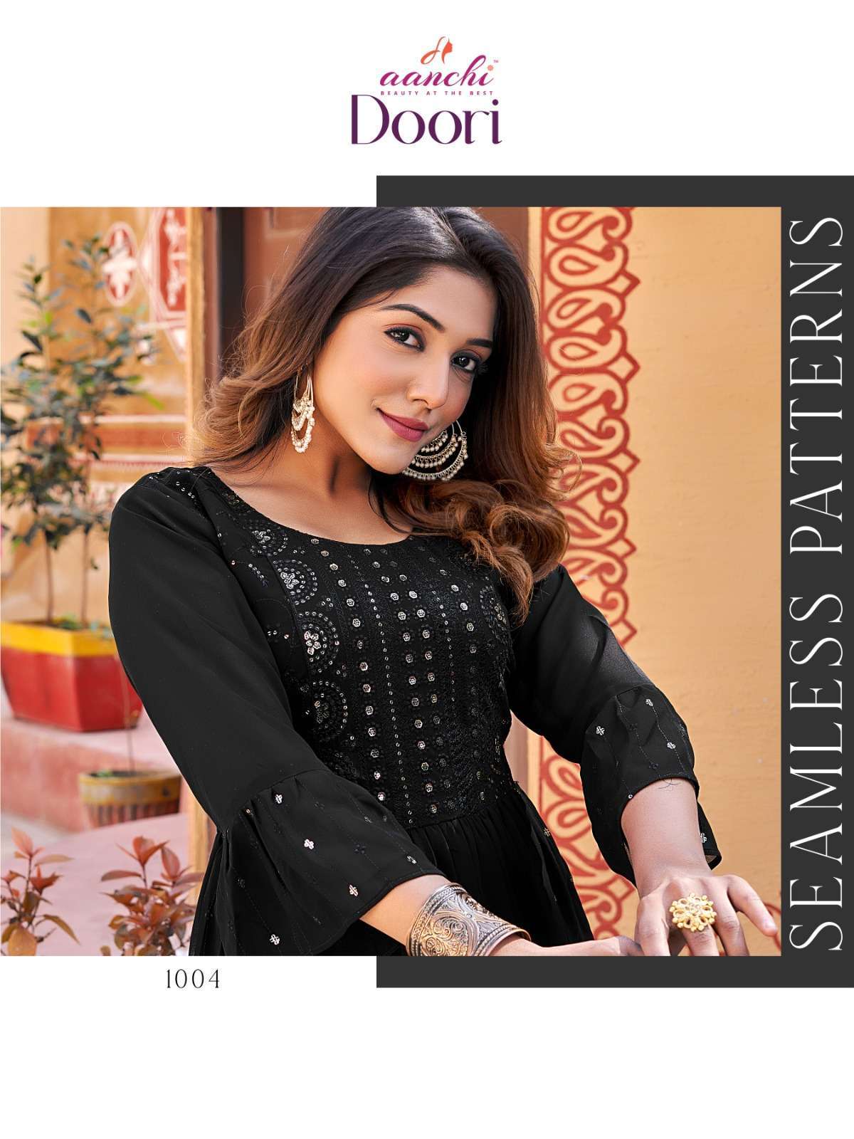 aanchi doori georgette jacket model sequence work kurti 