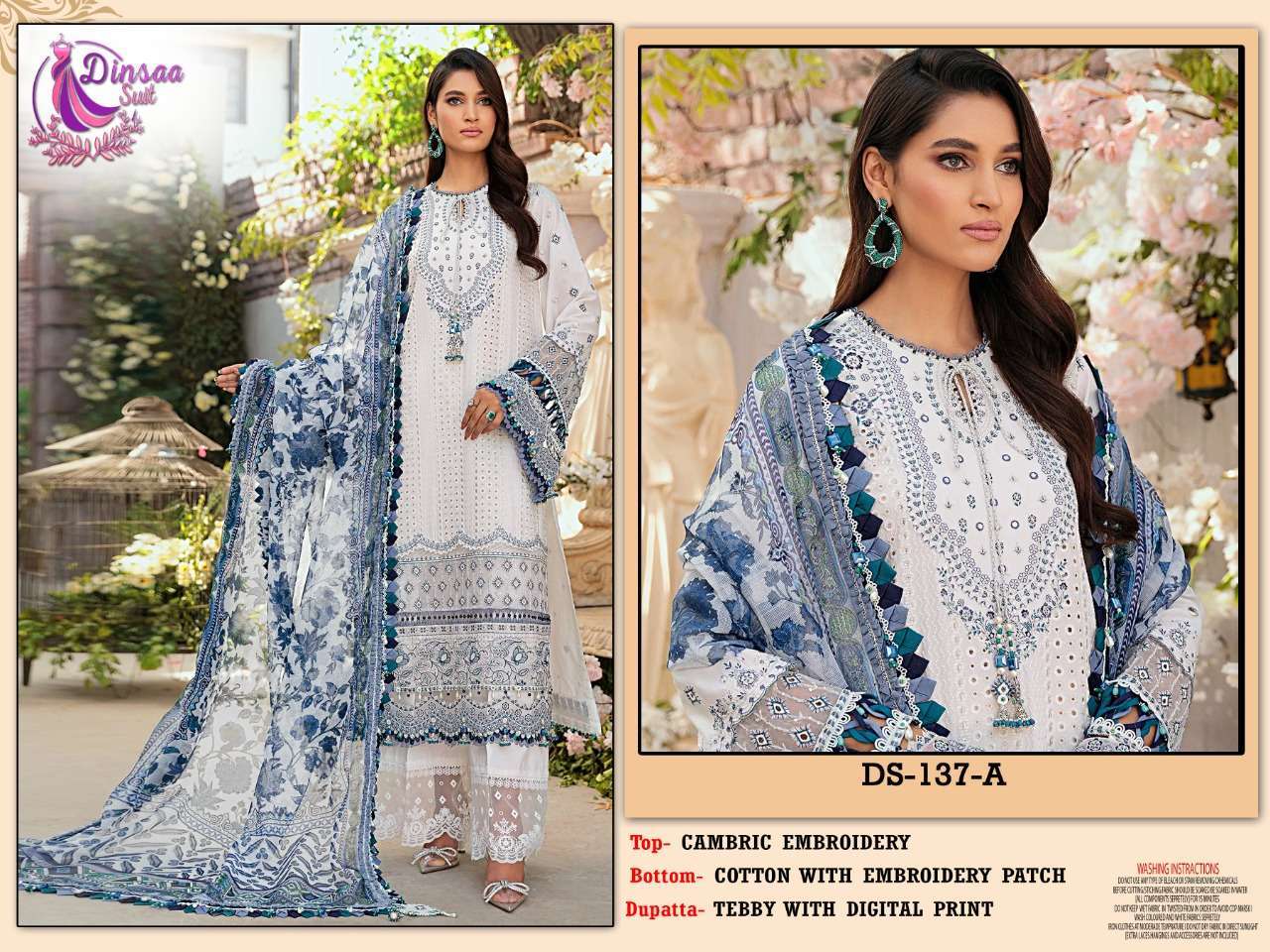 dinsaa suit roohi color DS-137 ABC cambric embroidered suit 