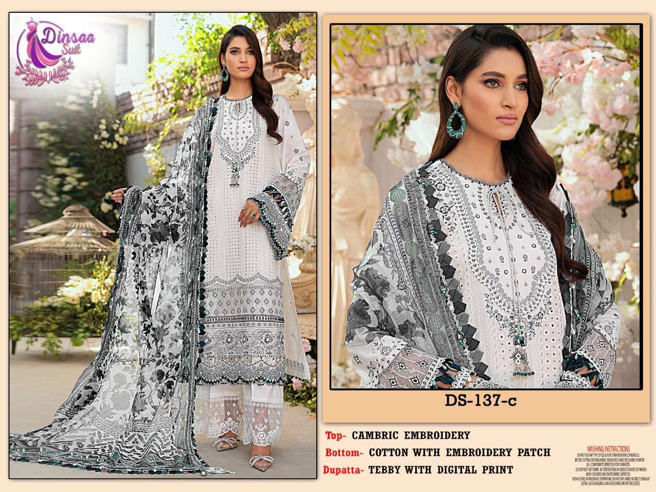 dinsaa suit roohi color DS-137 ABC cambric embroidered suit 