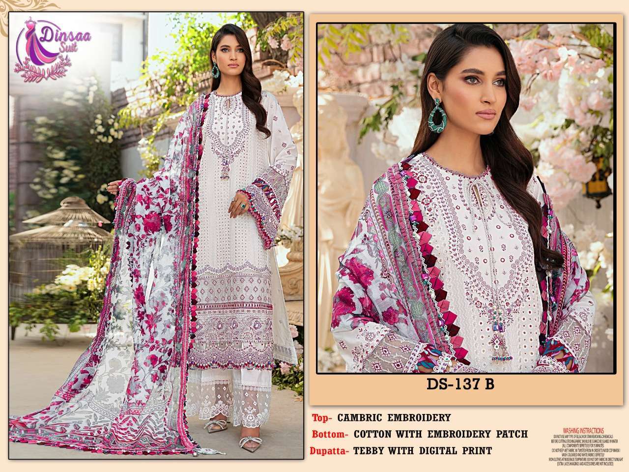 dinsaa suit roohi color DS-137 ABC cambric embroidered suit 