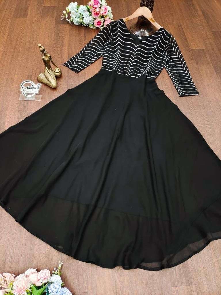 Georgette Anarkali with silver jari embroidery work for the yoke