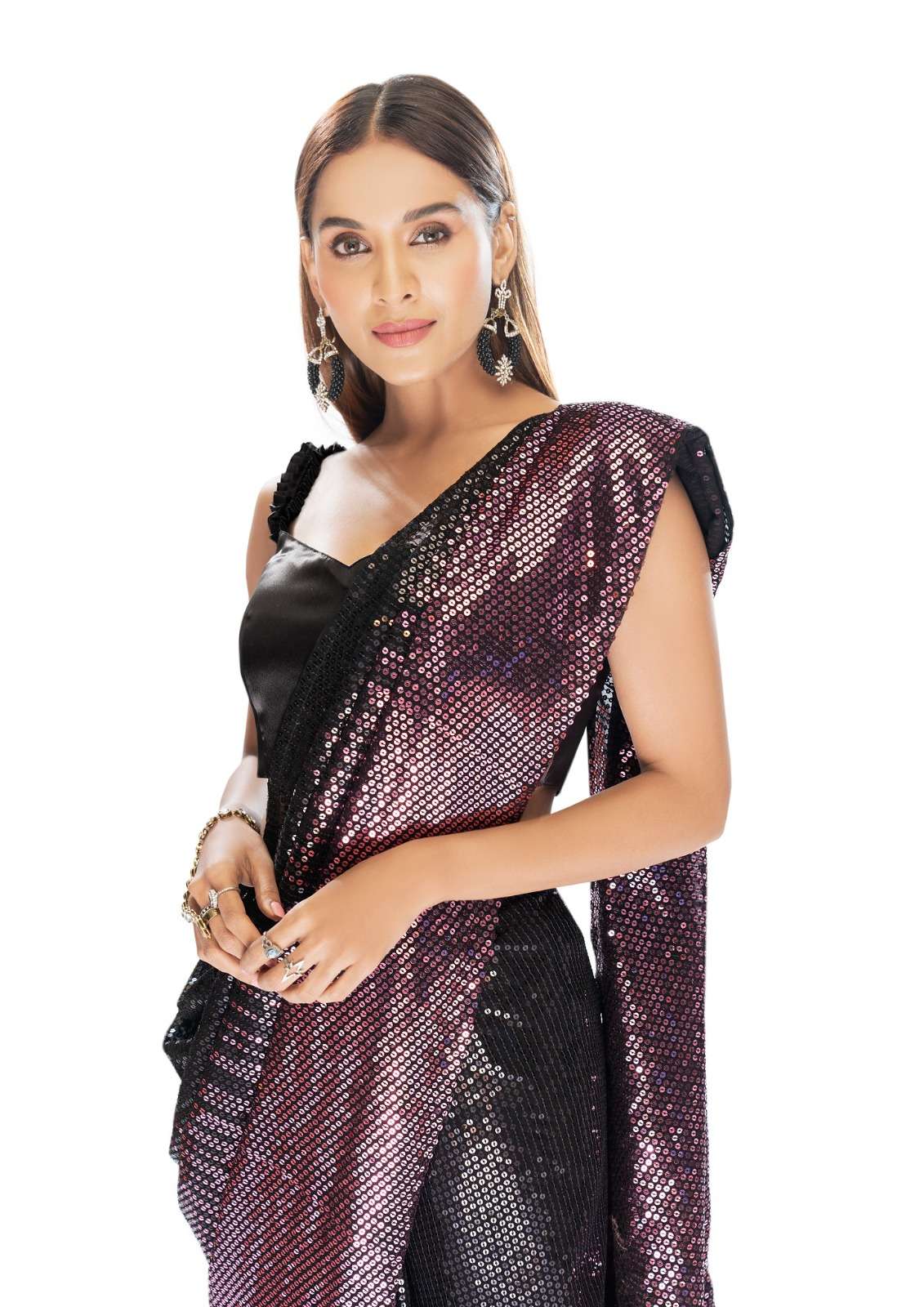 senhora party fantasy designer georgette thread work saree 