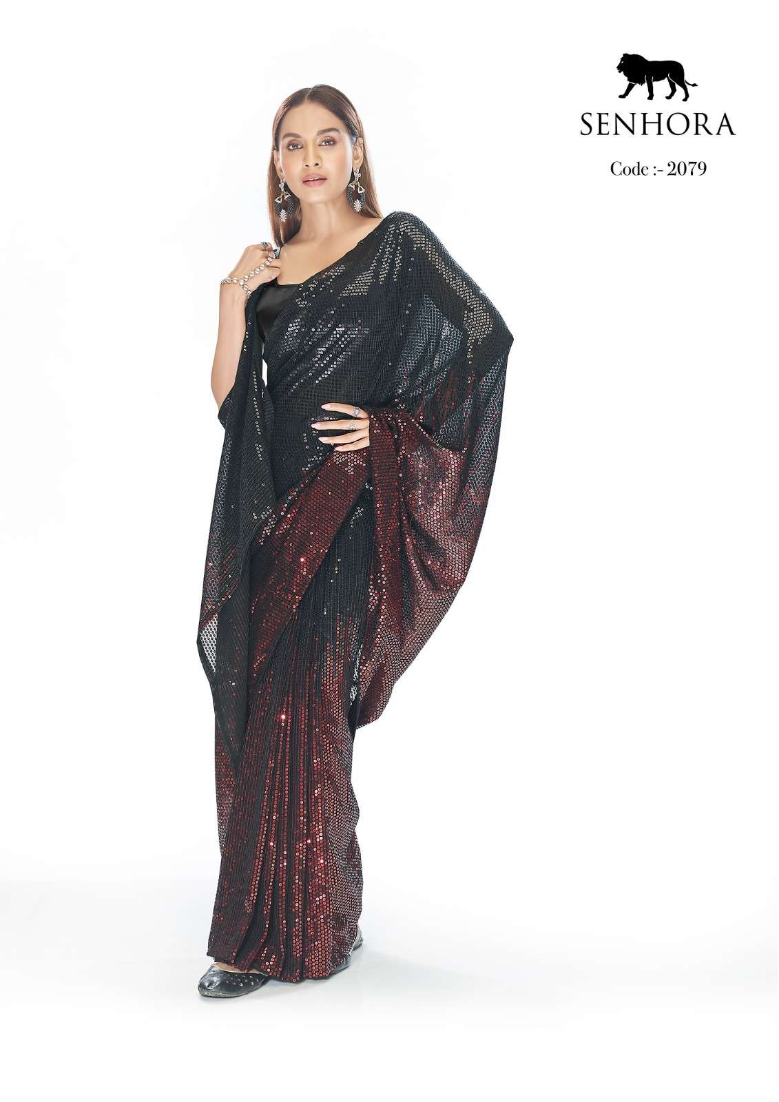 senhora party fantasy designer georgette thread work saree 