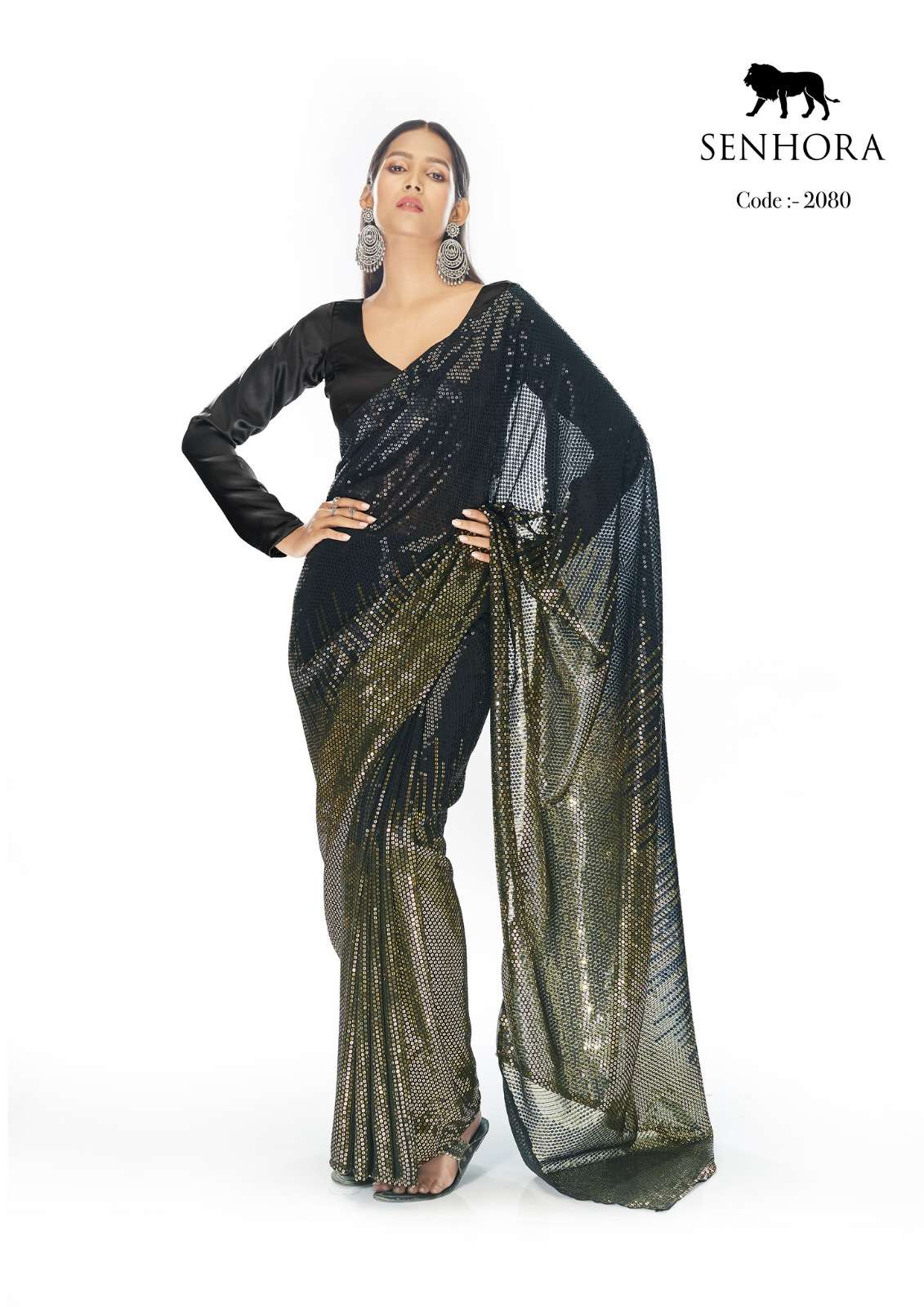 senhora party fantasy designer georgette thread work saree 