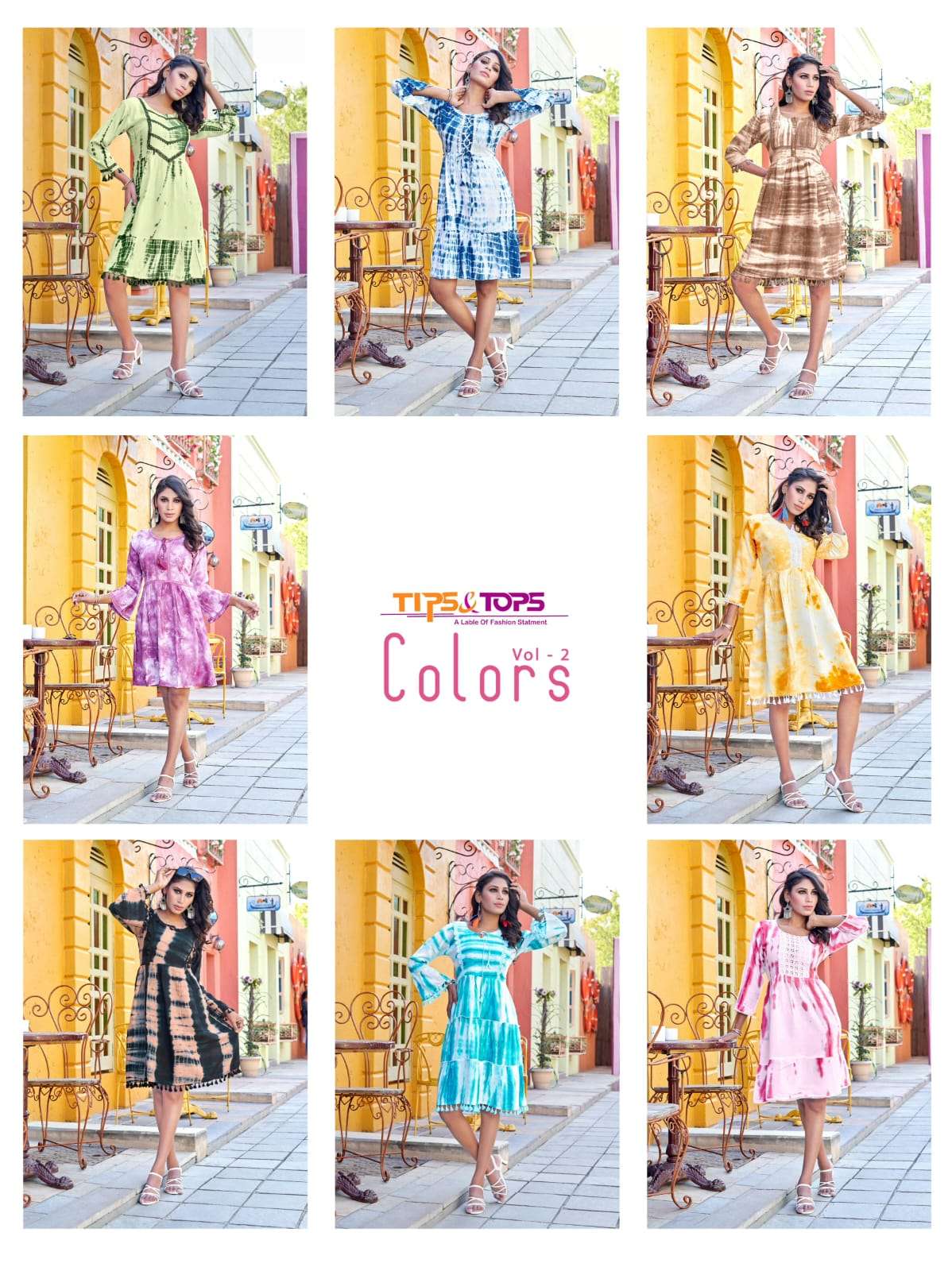 tips & tops colors vol 2 series 1001-1008 heavy rayon kurti 