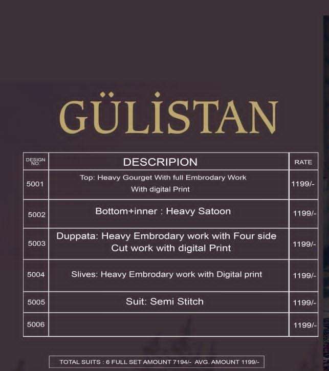 vouch gulistan series 5001-5006 heavy georgette suit 