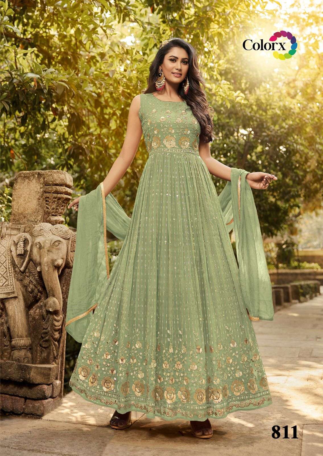 colorx 817 heavy geogette gown with dupatta 