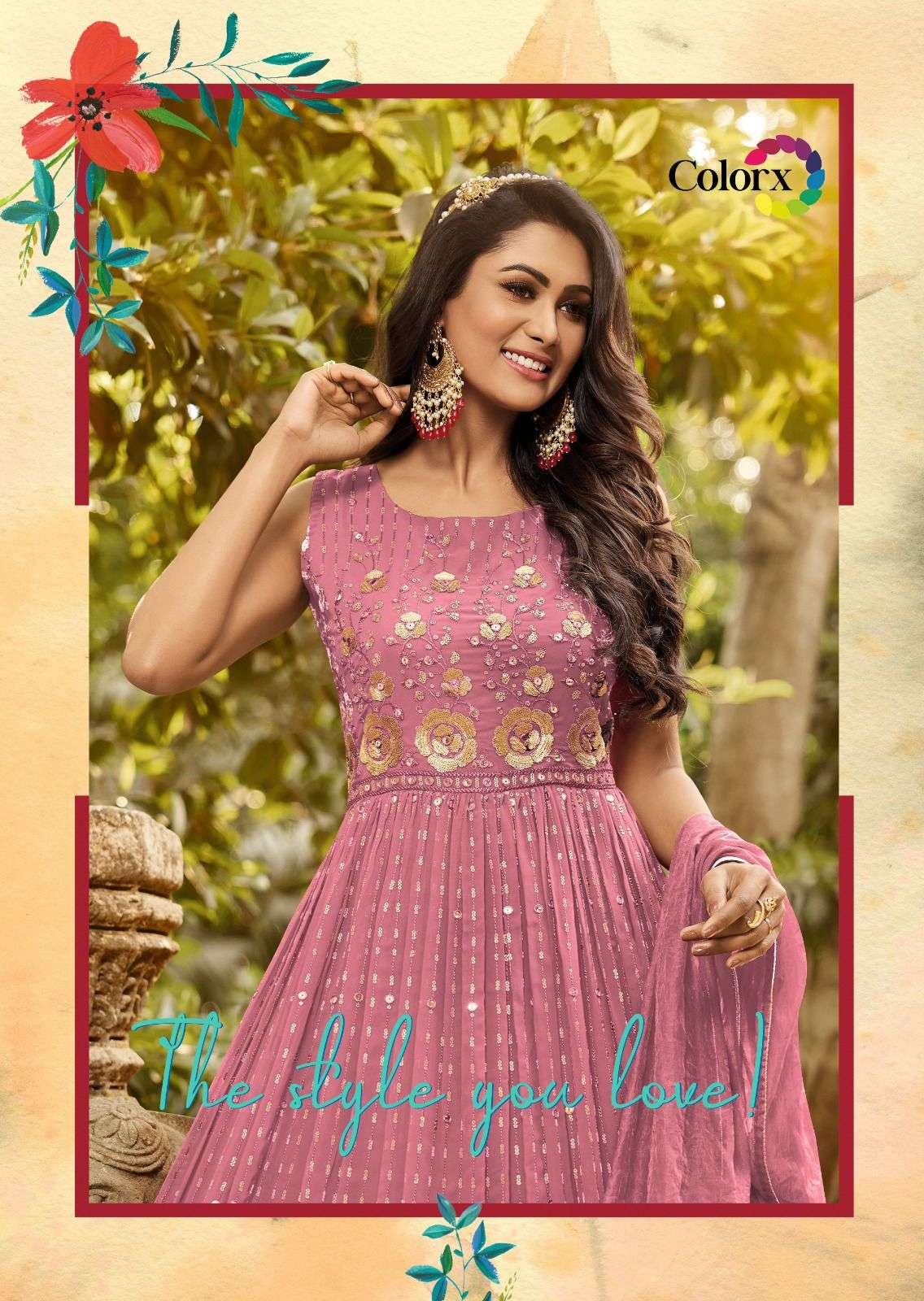colorx 817 heavy geogette gown with dupatta 
