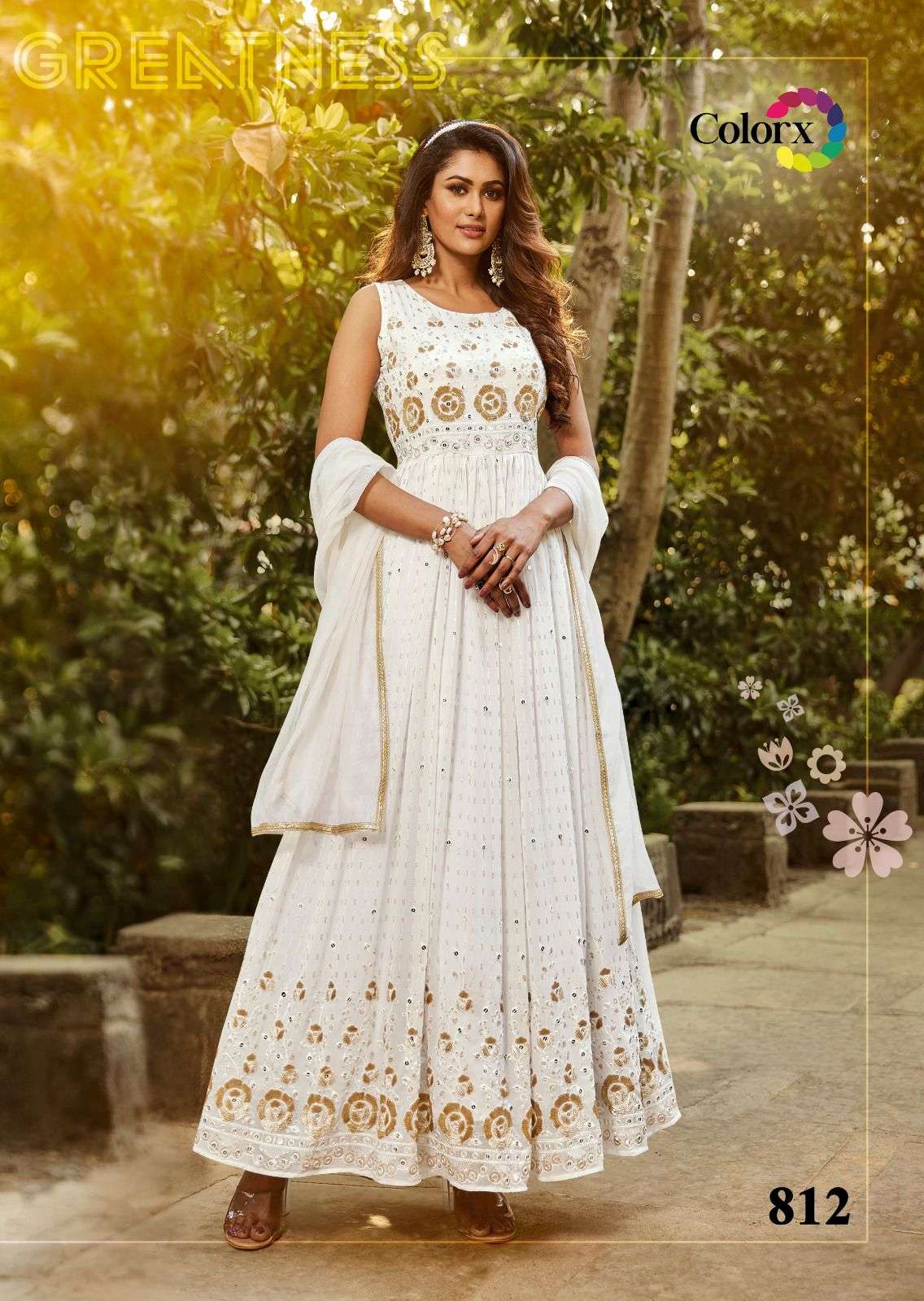 colorx 817 heavy geogette gown with dupatta 