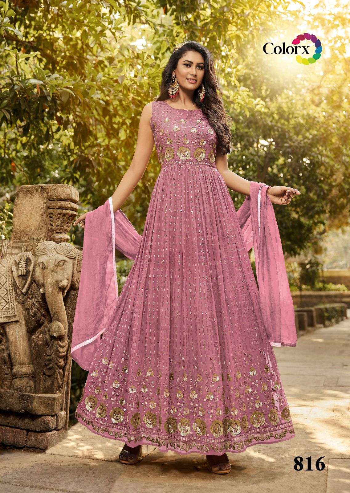 colorx 817 heavy geogette gown with dupatta 