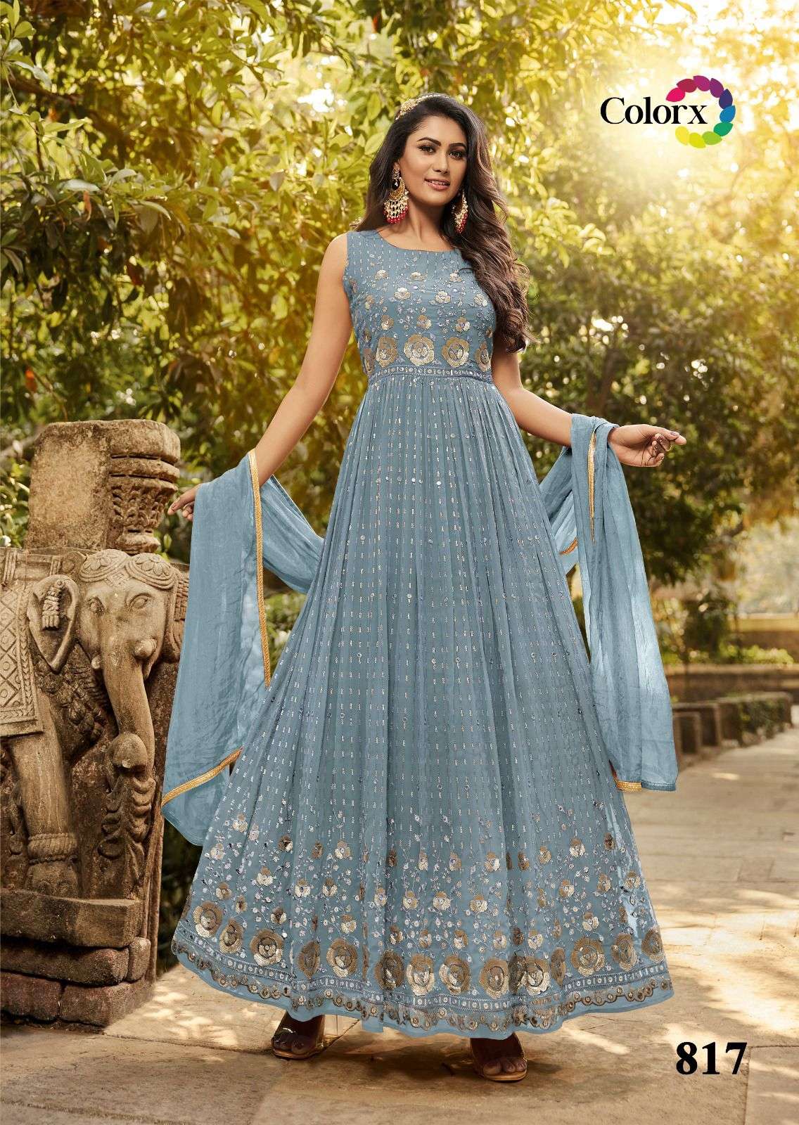 colorx 817 heavy geogette gown with dupatta 