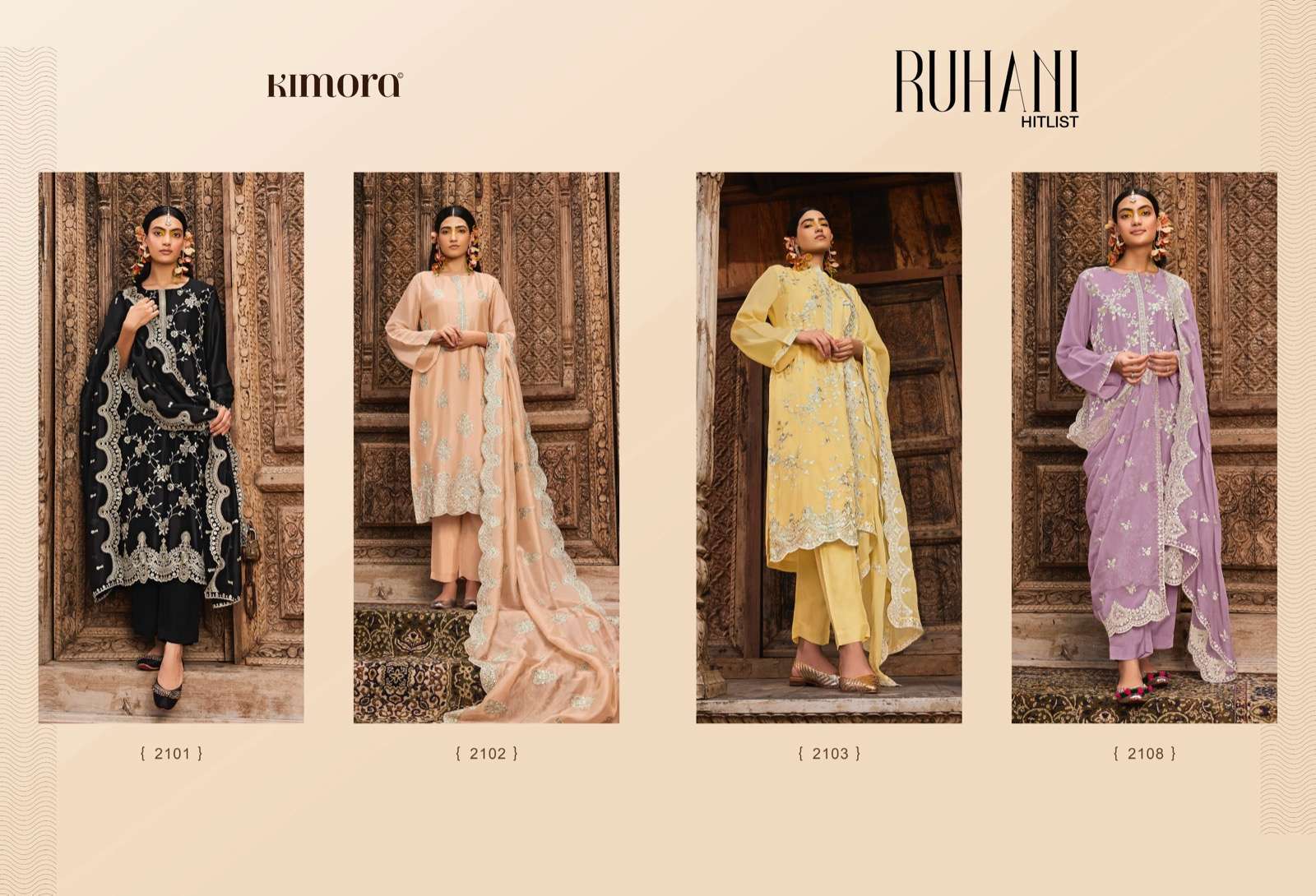 kimora ruhani hit list series 2101-2108 pure silk organza suit 